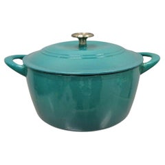 Mid Century Modern Style Green Cast Iron Dutch Oven 6.5 Qt 6.2 L Pot with Lid