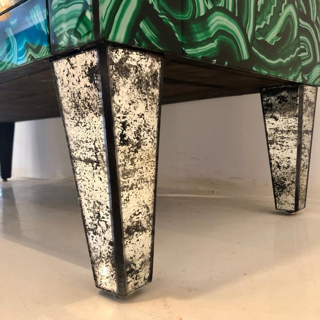 Mid-Century Modern Style Grün-Malachit gefärbtes Glas Italienische Schubladen-Kommode im Angebot 6