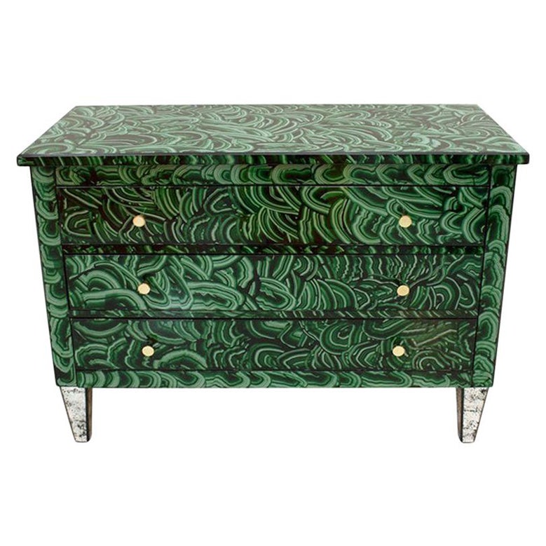 Mid-Century Modern Style Grün-Malachit gefärbtes Glas Italienische Schubladen-Kommode