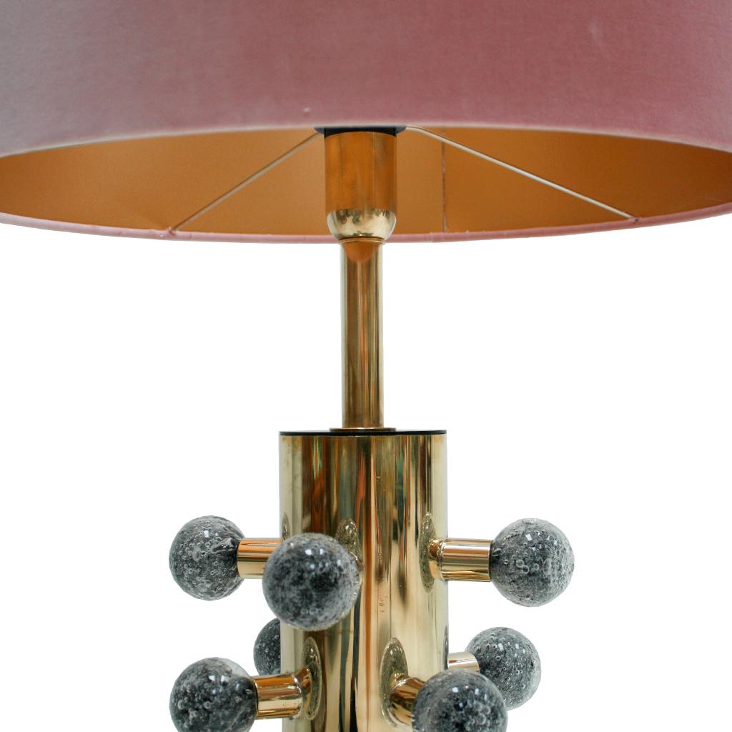 Mid-Century Modern Style Grey Murano Glass and Brass Italian Table Lamps For Sale 2