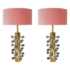 Mid-Century Modern Style Grey Murano Glass and Brass Italian Table Lamps