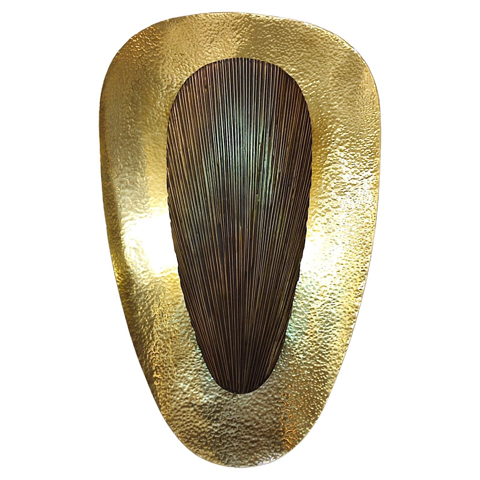 Mid-Century Modern Style Hammered Brass Wall Light For Sale