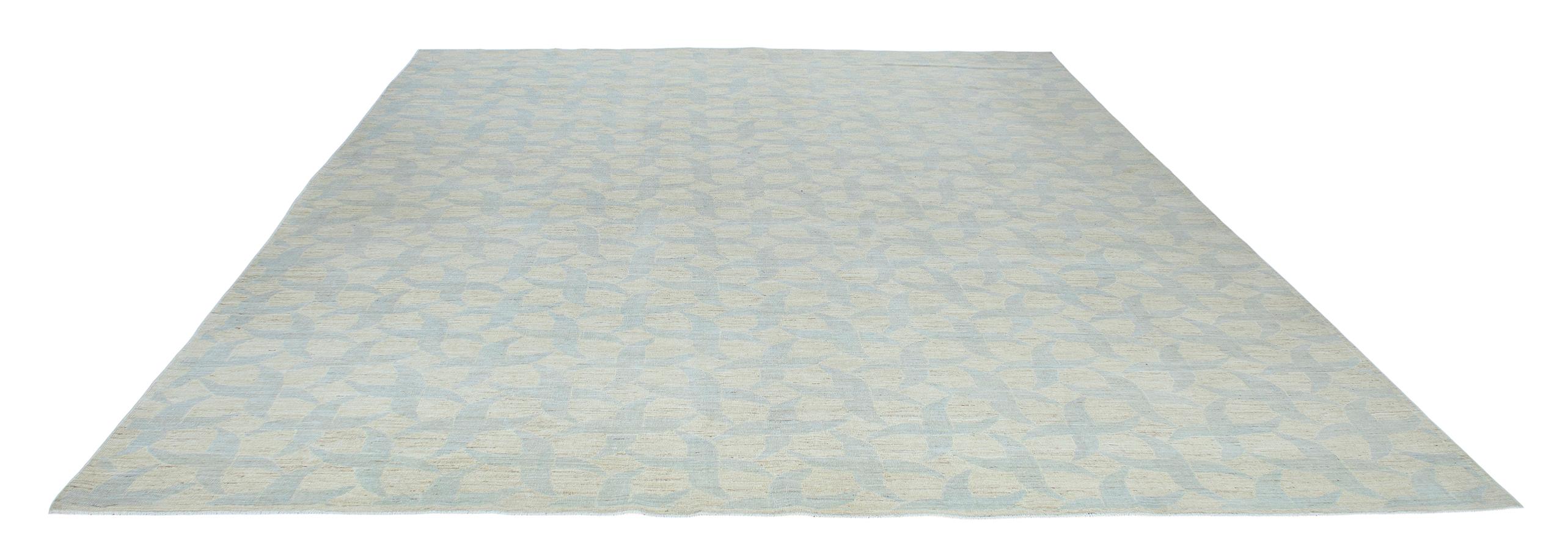 Afghan Mid-Century Modern Style Handknotted  Rug with a Geometric Pattern For Sale
