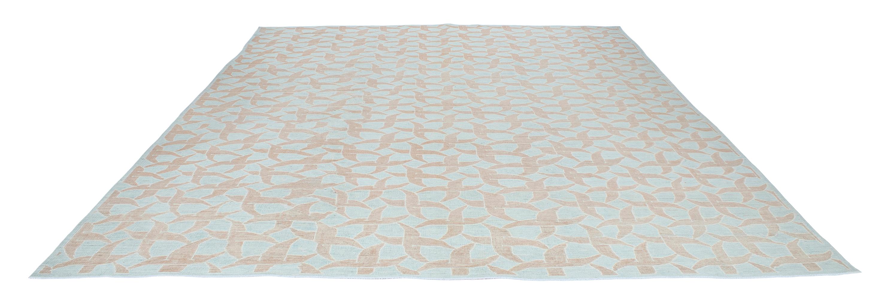 Afghan Mid-Century Modern Style Handknotted Rug with a Geometric Pattern For Sale