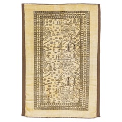 Mid-Century Modern Style Handmade Allover Beige & Brown Wool Rug by Apadana