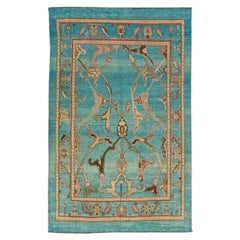 Mid-Century Modern Style Handmade Teal Wool with Tribal Motif Rug by Apadana