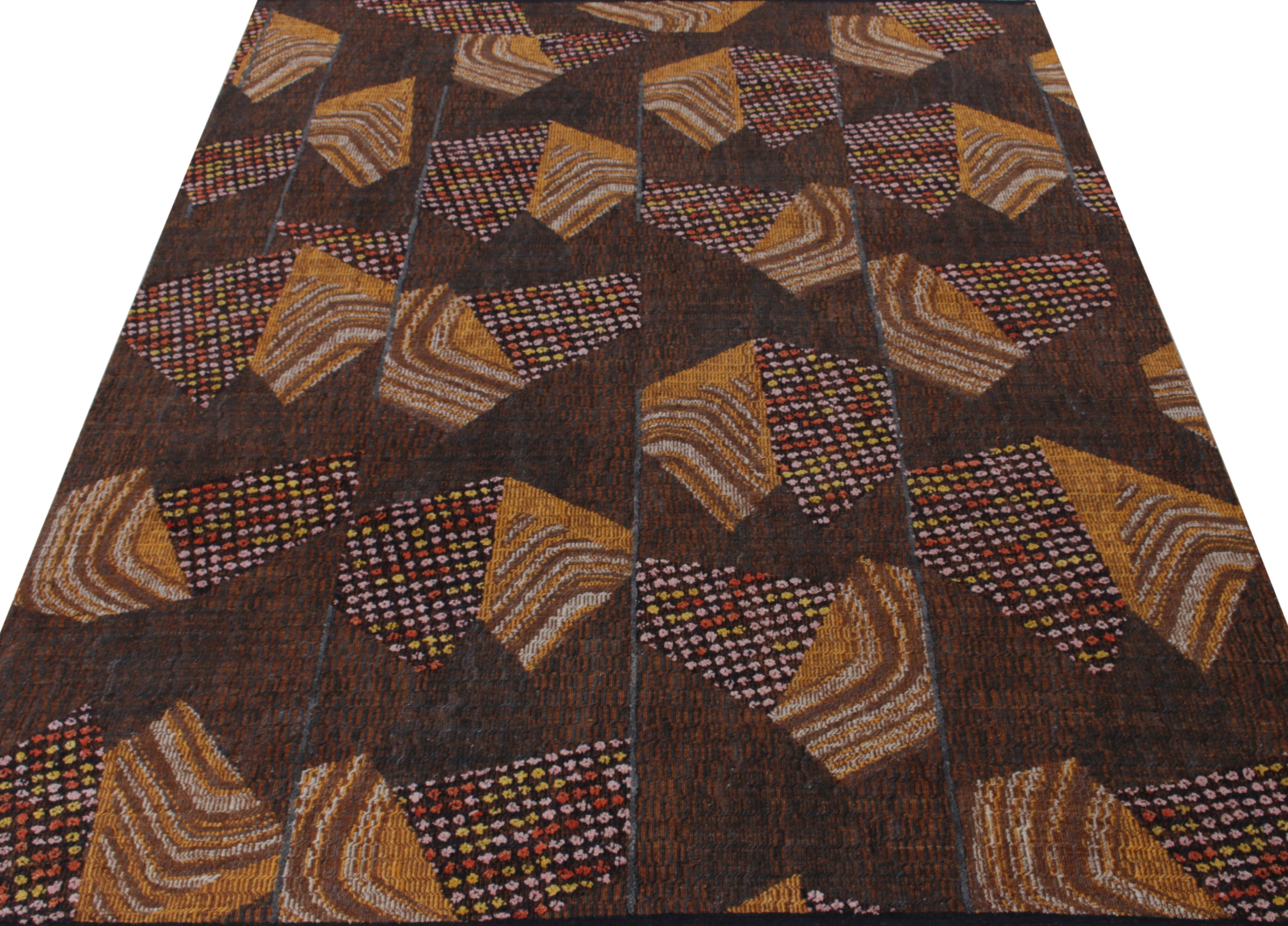 A 7x10 modern rug by Rug & Kilim, boldly reimaging a variety of influences from mid-century modern rug styles to abstract art sensibilities. Hand-knotted in wool with a high-low texture, complementing the 1950s geometry with movement and