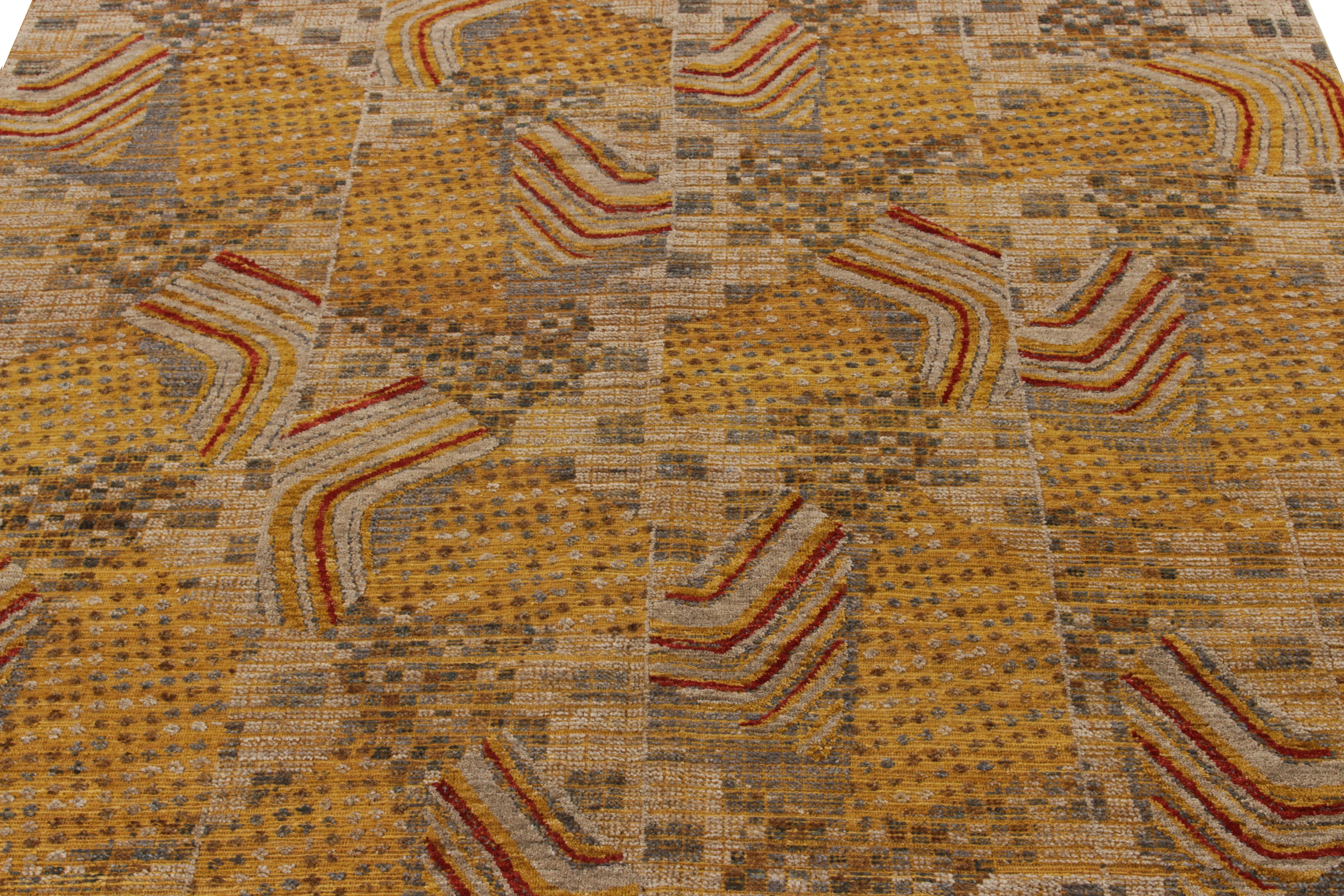 Hand-Knotted Rug & Kilim's Mid-Century Modern Style High-Low Rug in Beige, Golden Brown For Sale