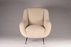 Mid-Century Modern Style Inspired Italian Lounge Chair ‘Sophia’ in Ivory Velvet
