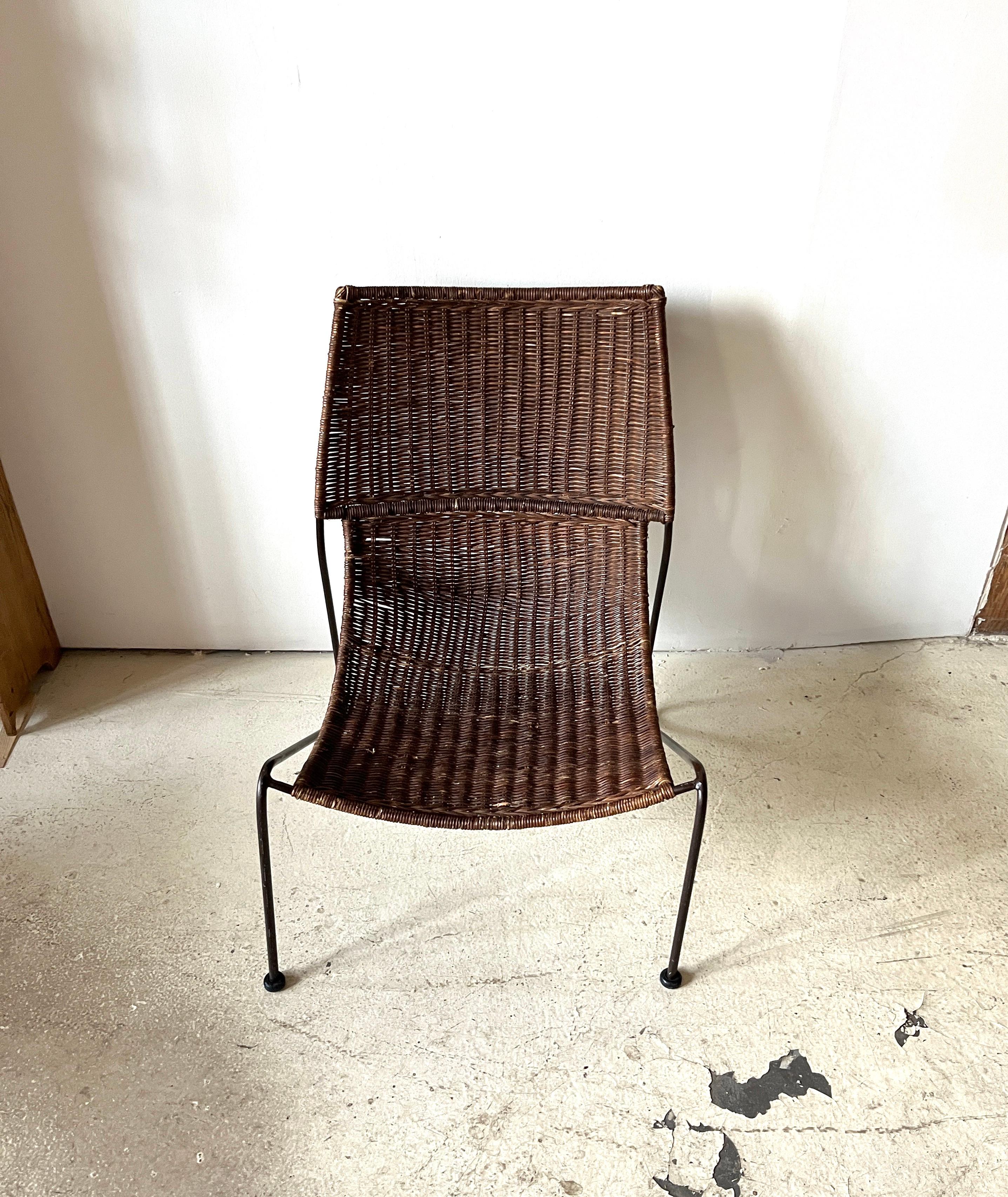 Mid-Century Modern Mid Century Modern Style Iron and Wicker Sling Lounge Chairs, Weinberg Style