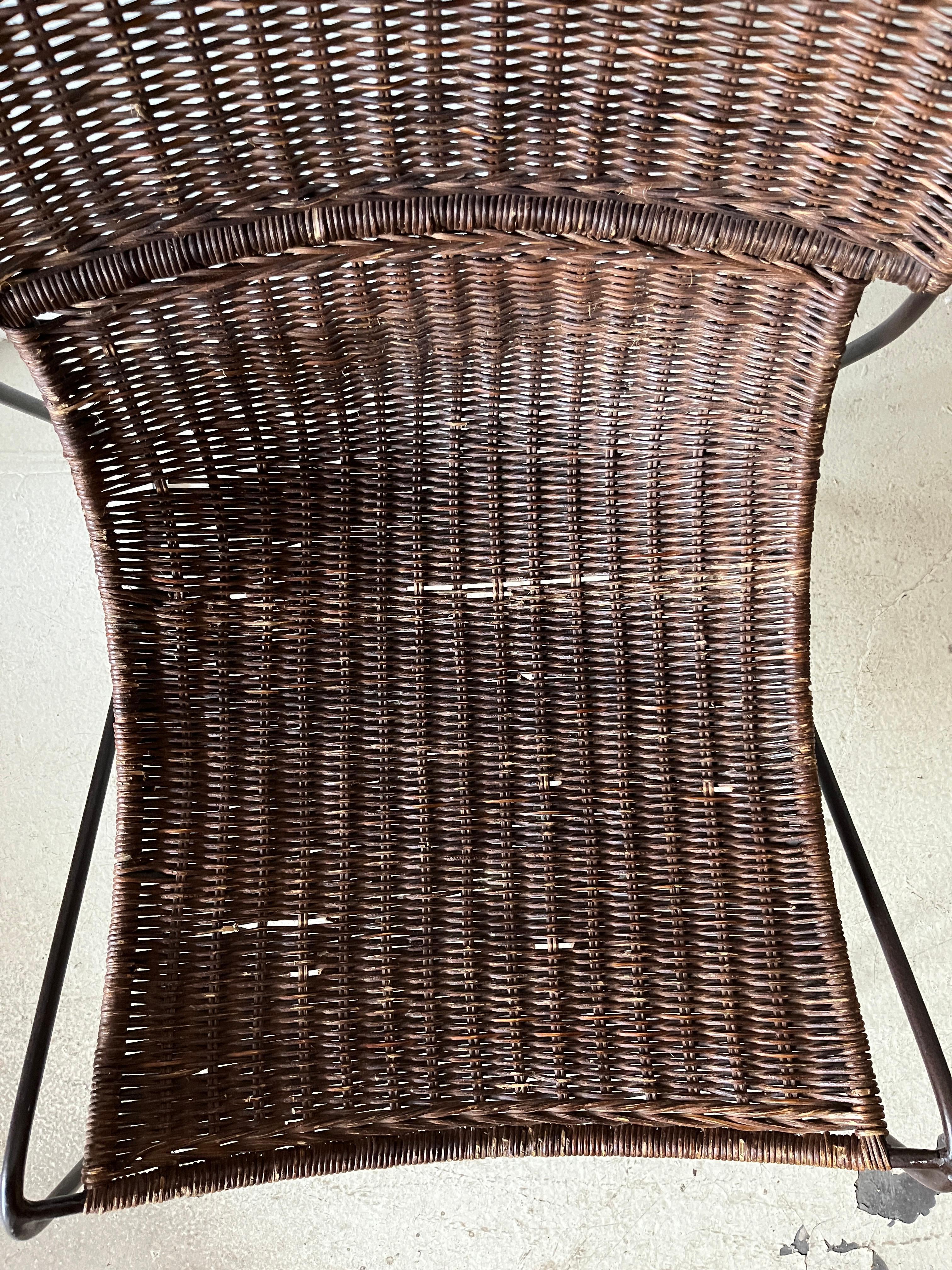 Unknown Mid Century Modern Style Iron and Wicker Sling Lounge Chairs, Weinberg Style