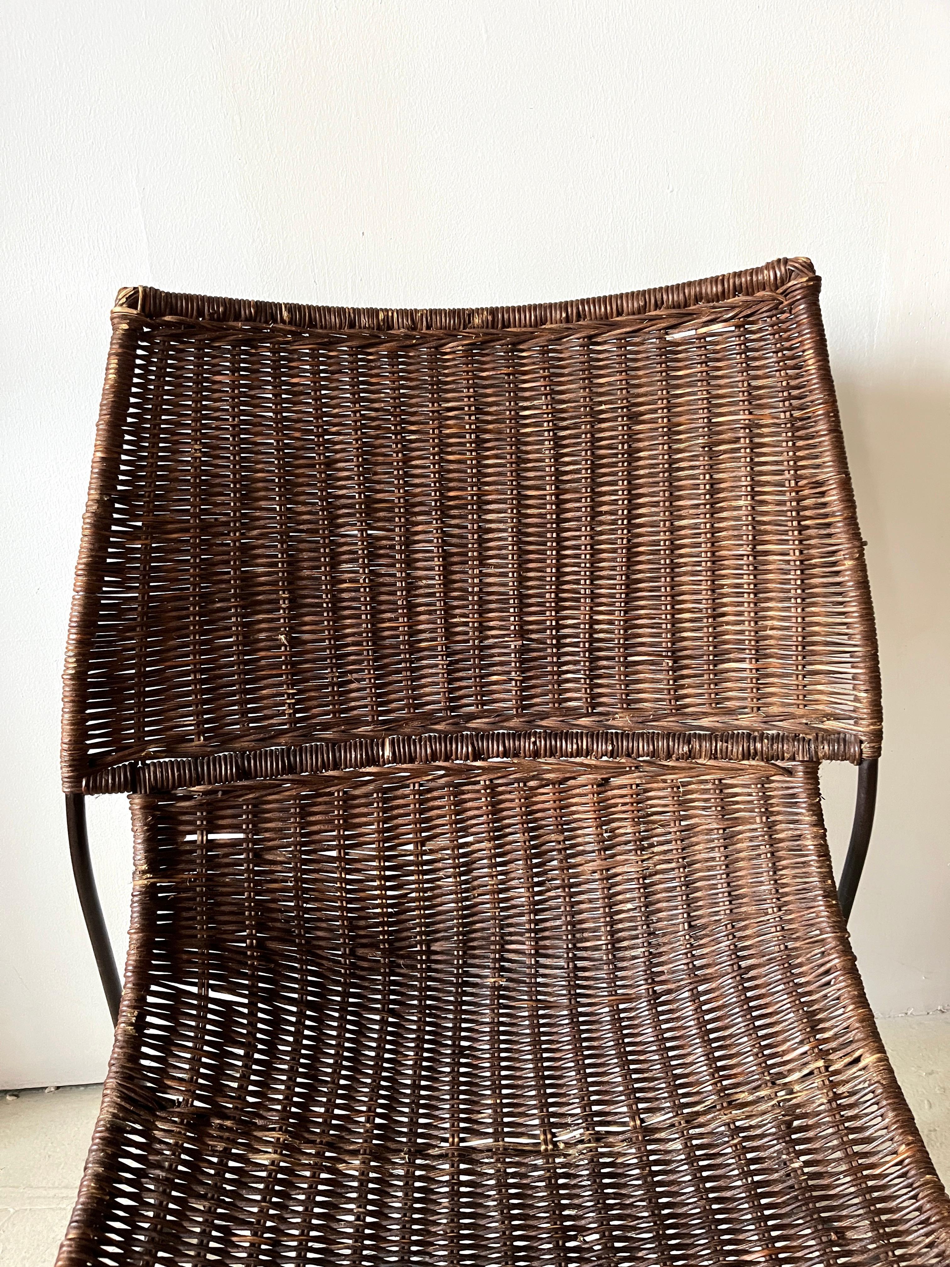 Mid Century Modern Style Iron and Wicker Sling Lounge Chairs, Weinberg Style In Good Condition In Chicago, IL