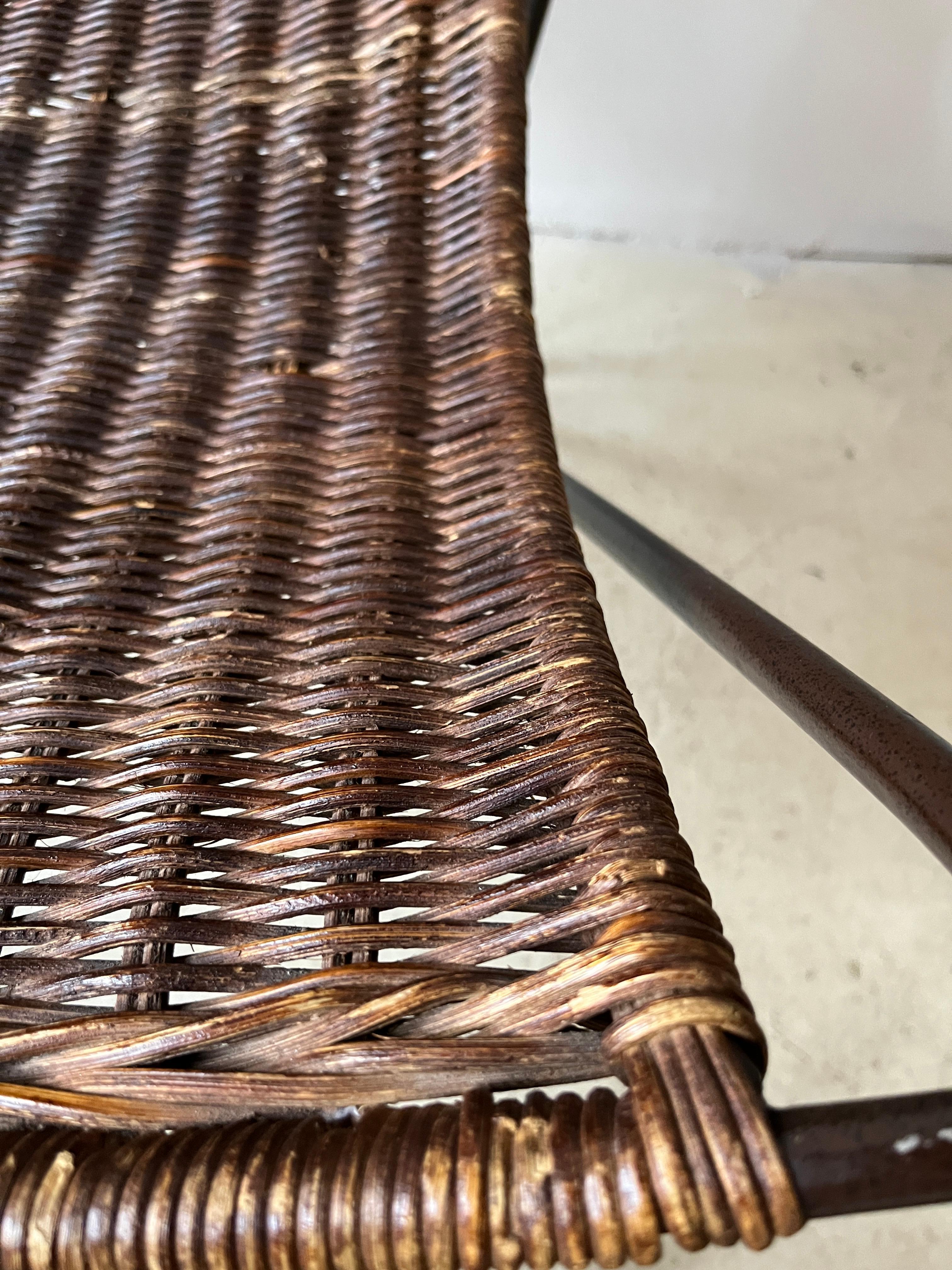 Mid Century Modern Style Iron and Wicker Sling Lounge Chairs, Weinberg Style 1