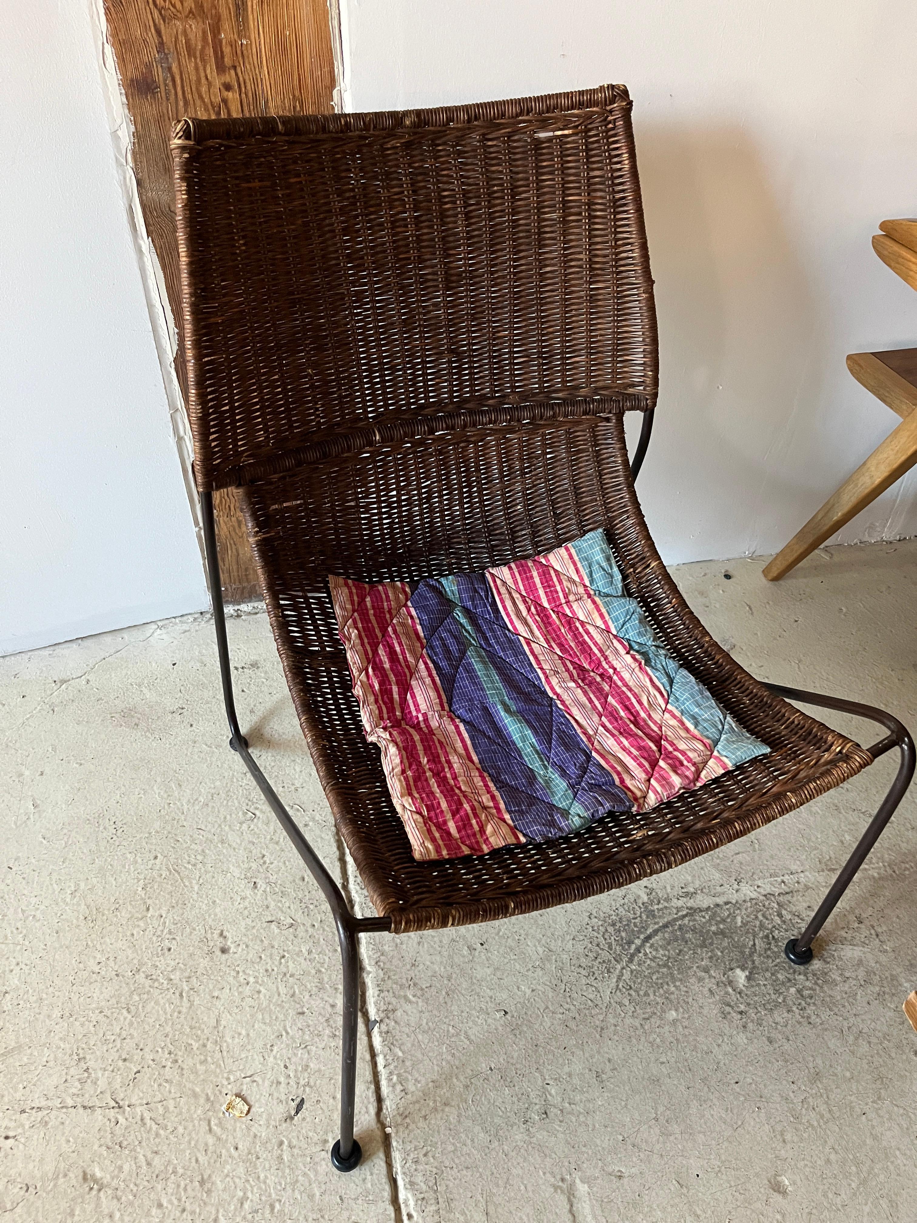 Mid Century Modern Style Iron and Wicker Sling Lounge Chairs, Weinberg Style 3
