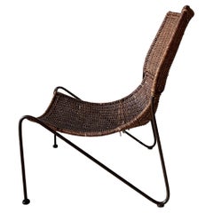 Mid Century Modern Style Iron and Wicker Sling Lounge Chairs, Weinberg Style