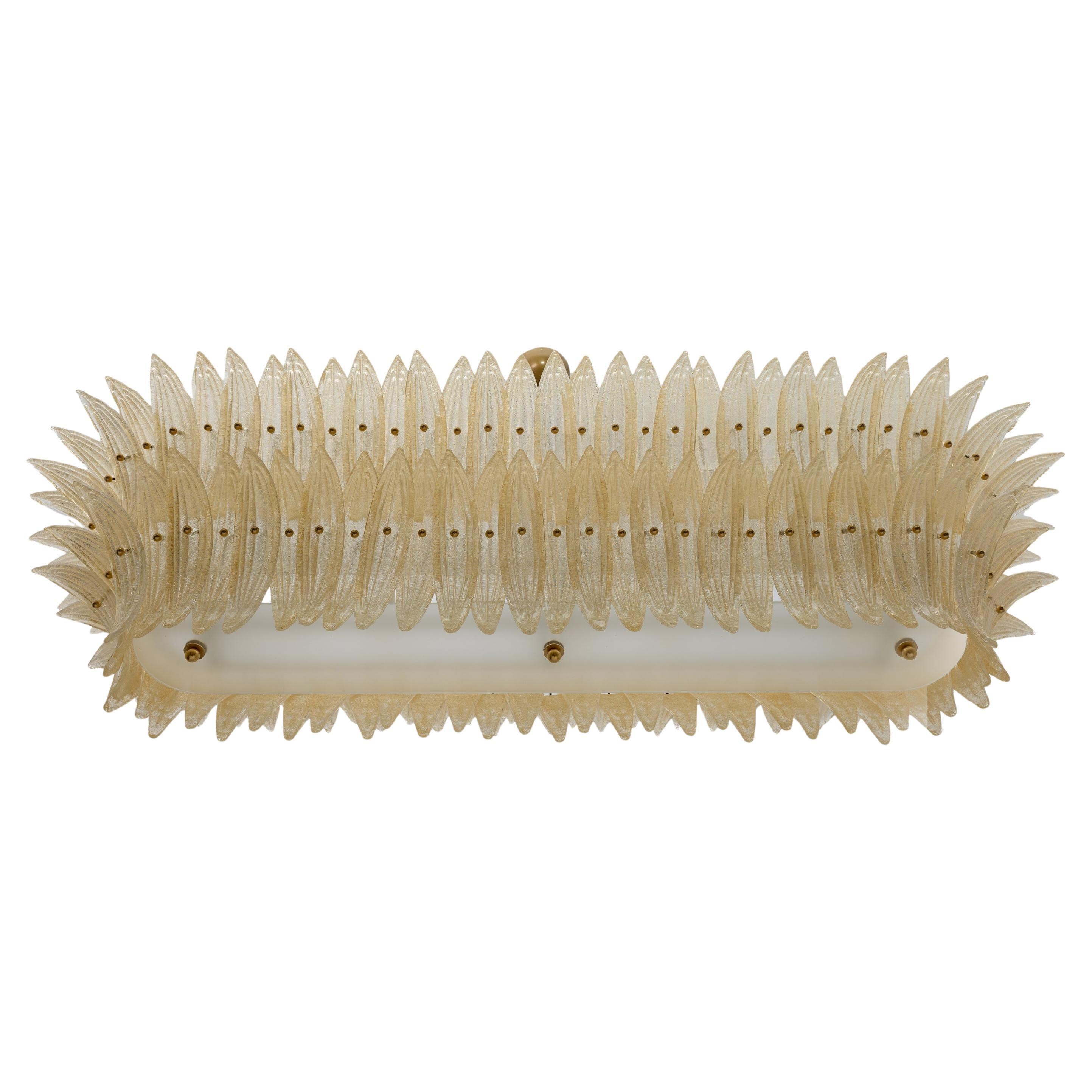 Mid-century Modern Style Italian Murano Glass and Brass Palmette Chandelier