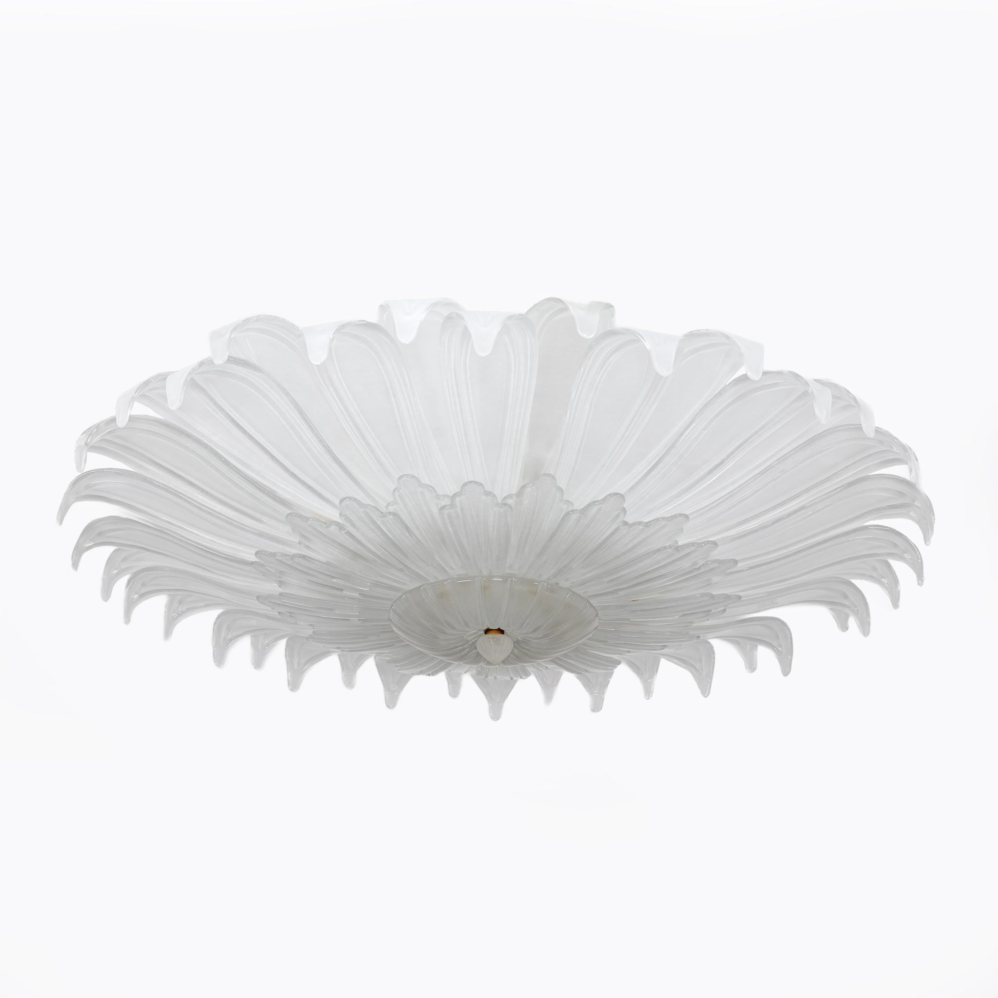 Large ceiling light in translucent Murano Lattimo glass, produced in Murano by Murano masters. The ceiling light has been rewired with 10 sockets E27 for Europe or E26 for USA
