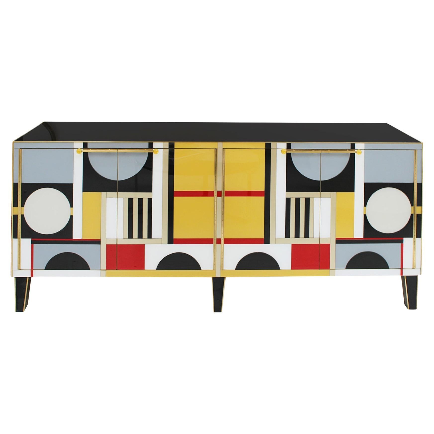 Mid Century Modernes italienisches Sideboard aus farbigem Glas. 1950s im Angebot