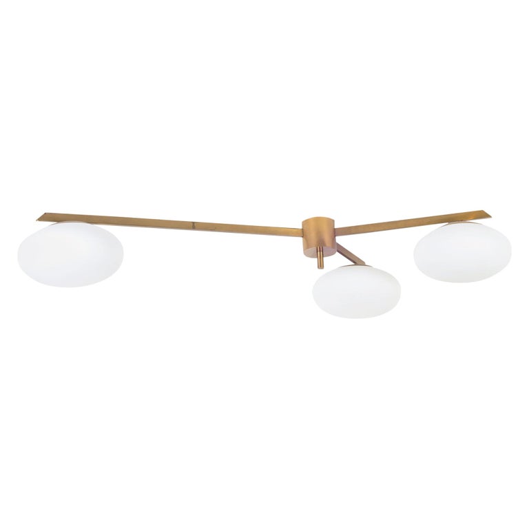 Mid-Century Modern Style Italian Three-Arm Flush Mount Ceiling Light at ...