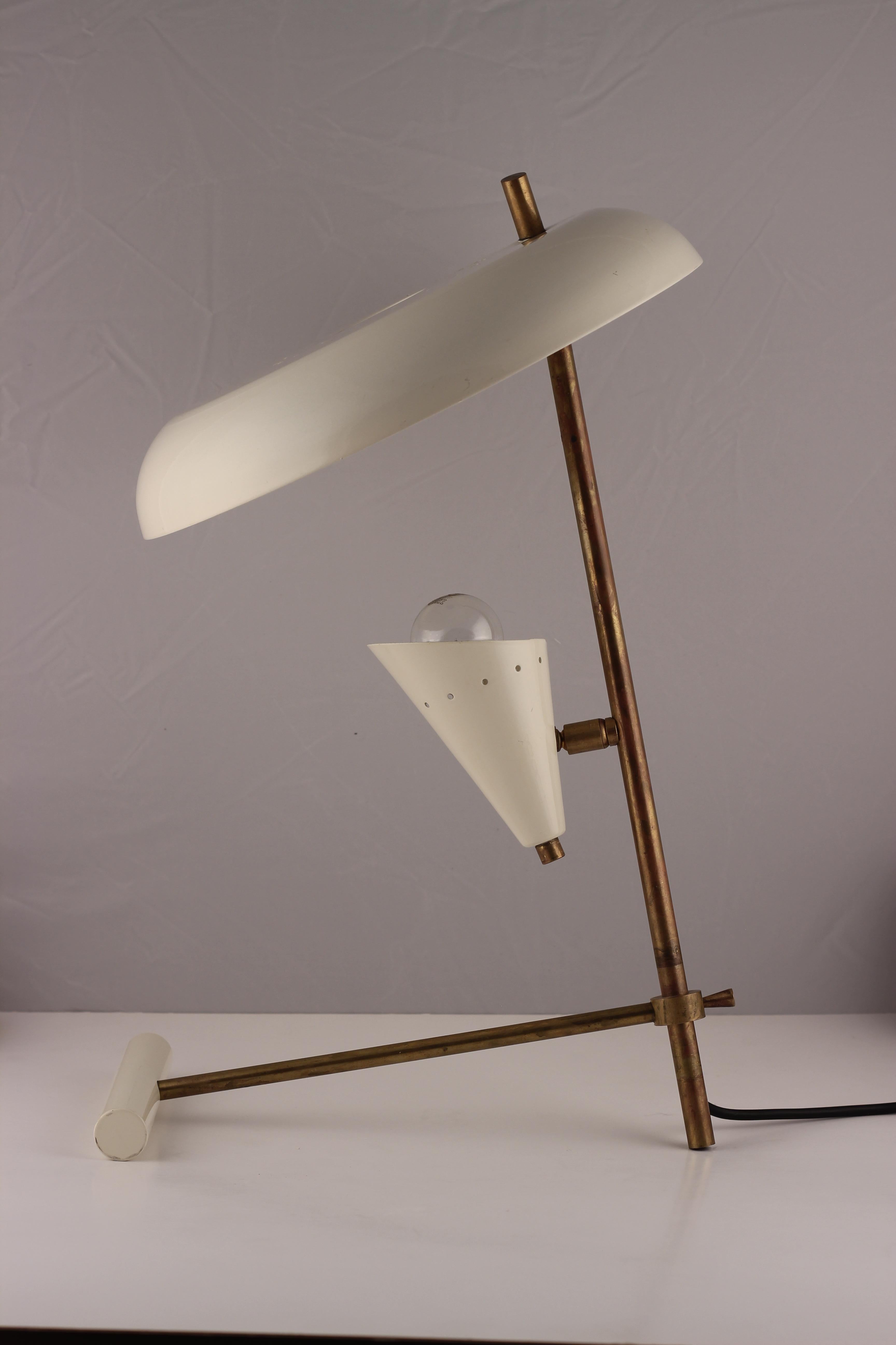 Mid-Century Modern Style Italian White and Brassdesk Light Inspired by Stilnovo 9