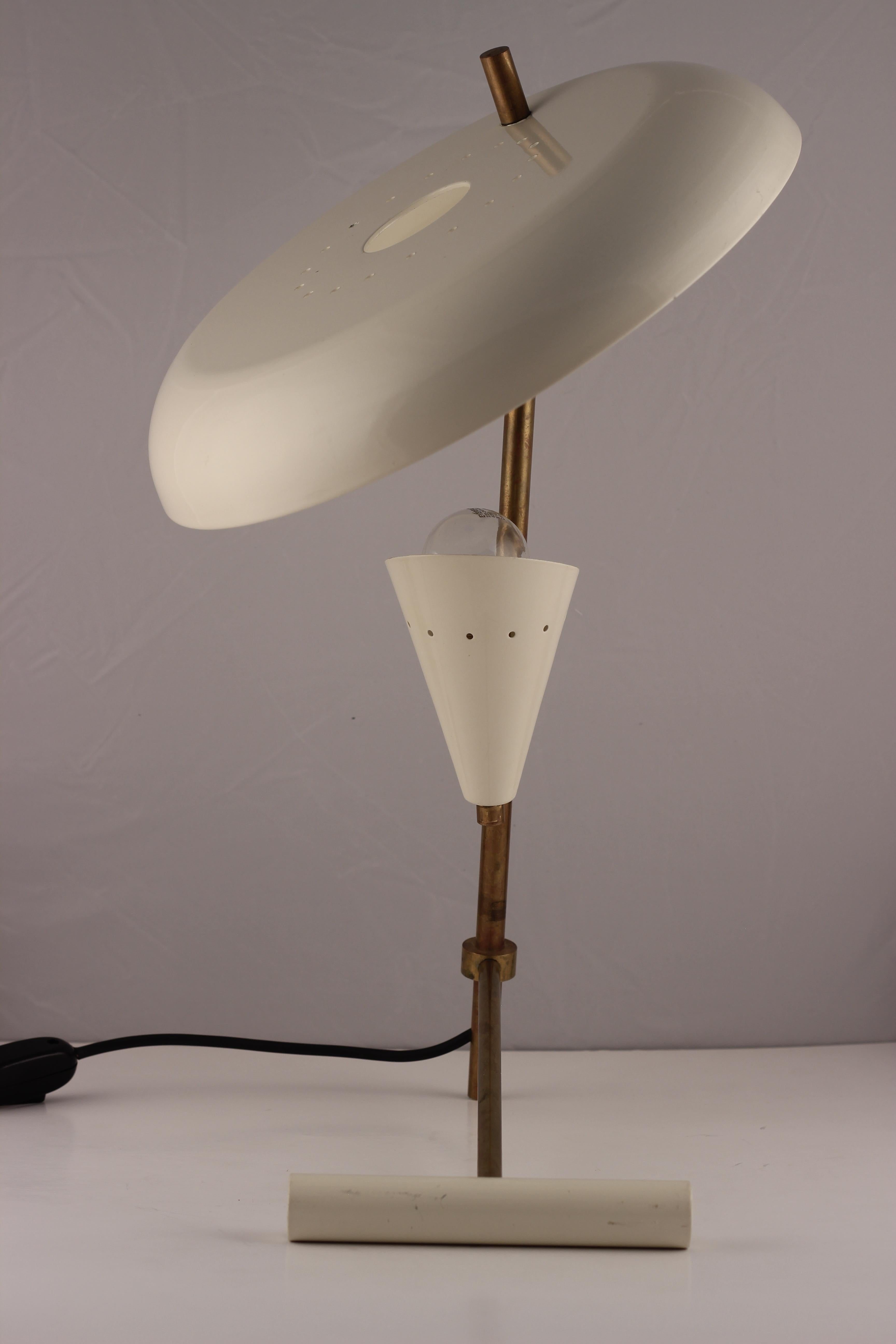 Contemporary Mid-Century Modern Style Italian White and Brassdesk Light Inspired by Stilnovo