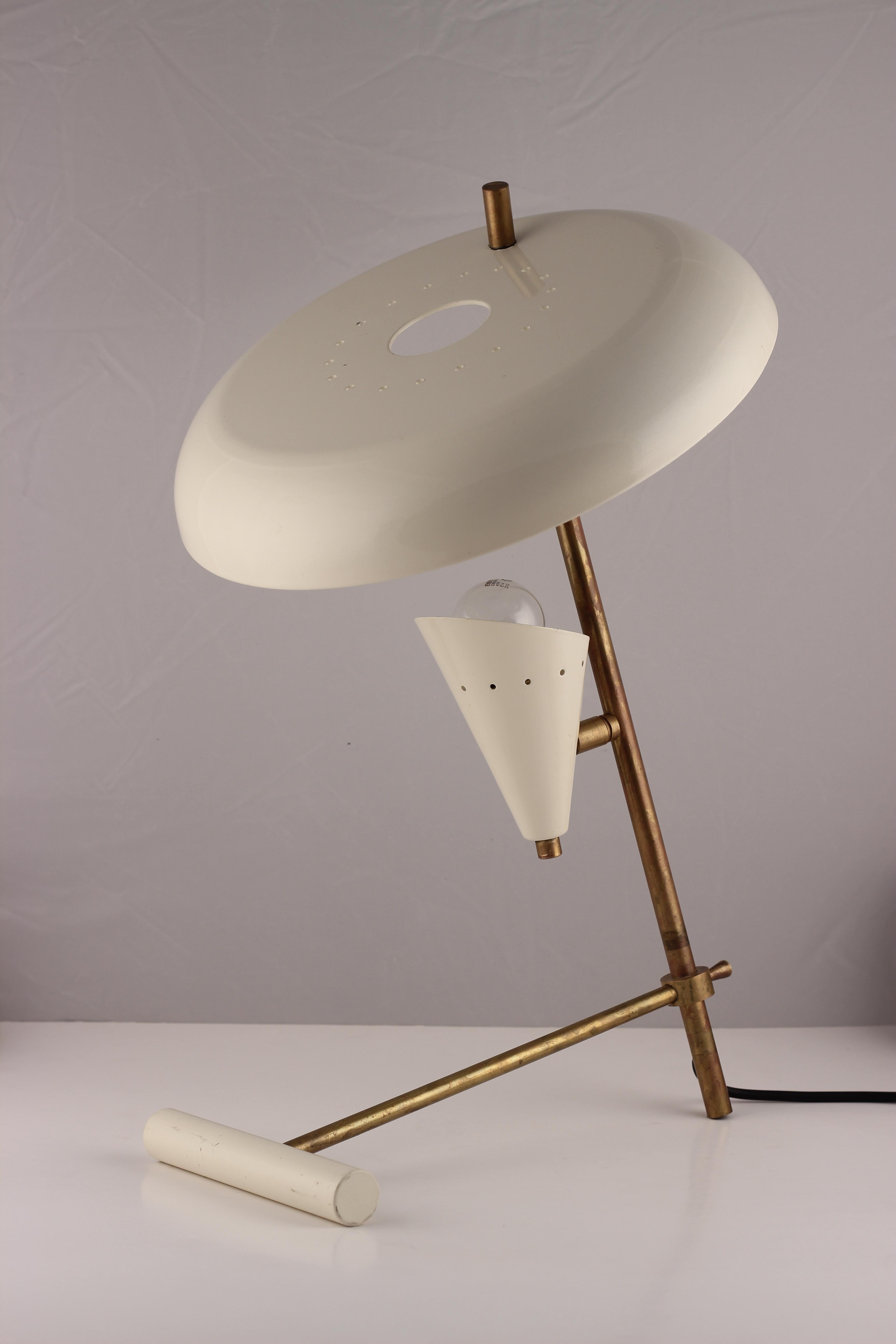 Mid-Century Modern Style Italian White and Brassdesk Light Inspired by Stilnovo 2