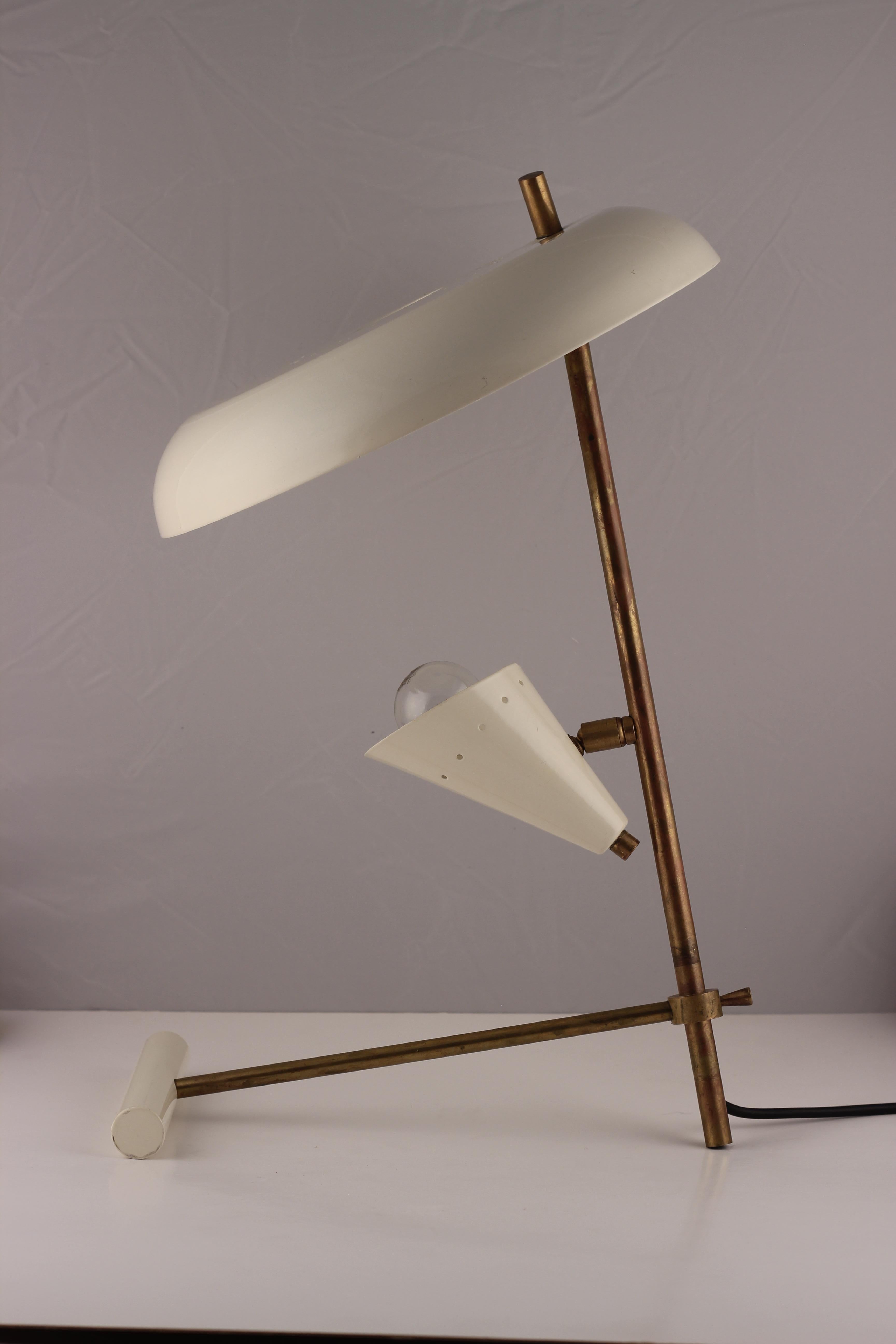 Mid-Century Modern Style Italian White and Brassdesk Light Inspired by Stilnovo 3
