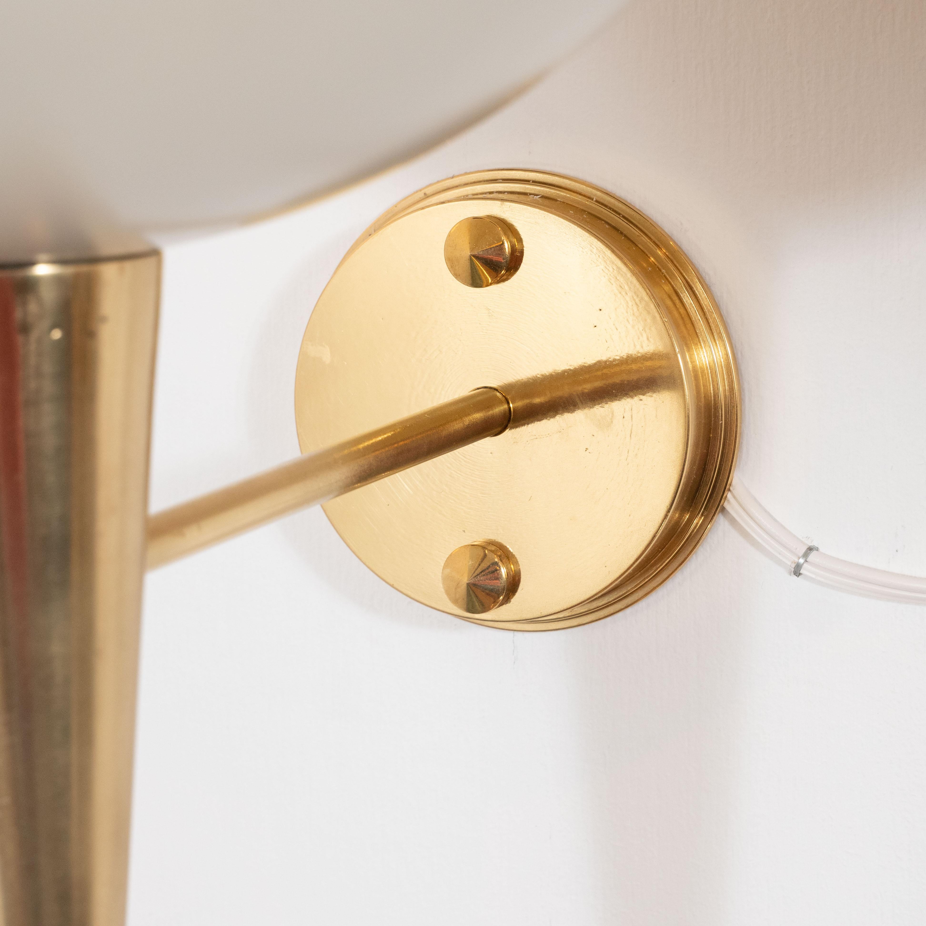 Contemporary Pair of Soft White Powder-Coated Metal Cup and Brass Spear Sconces, Italy