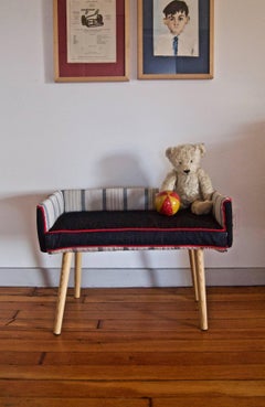 Mid-Century Modern Style Kids Room Seat in Stripes and Black Denim