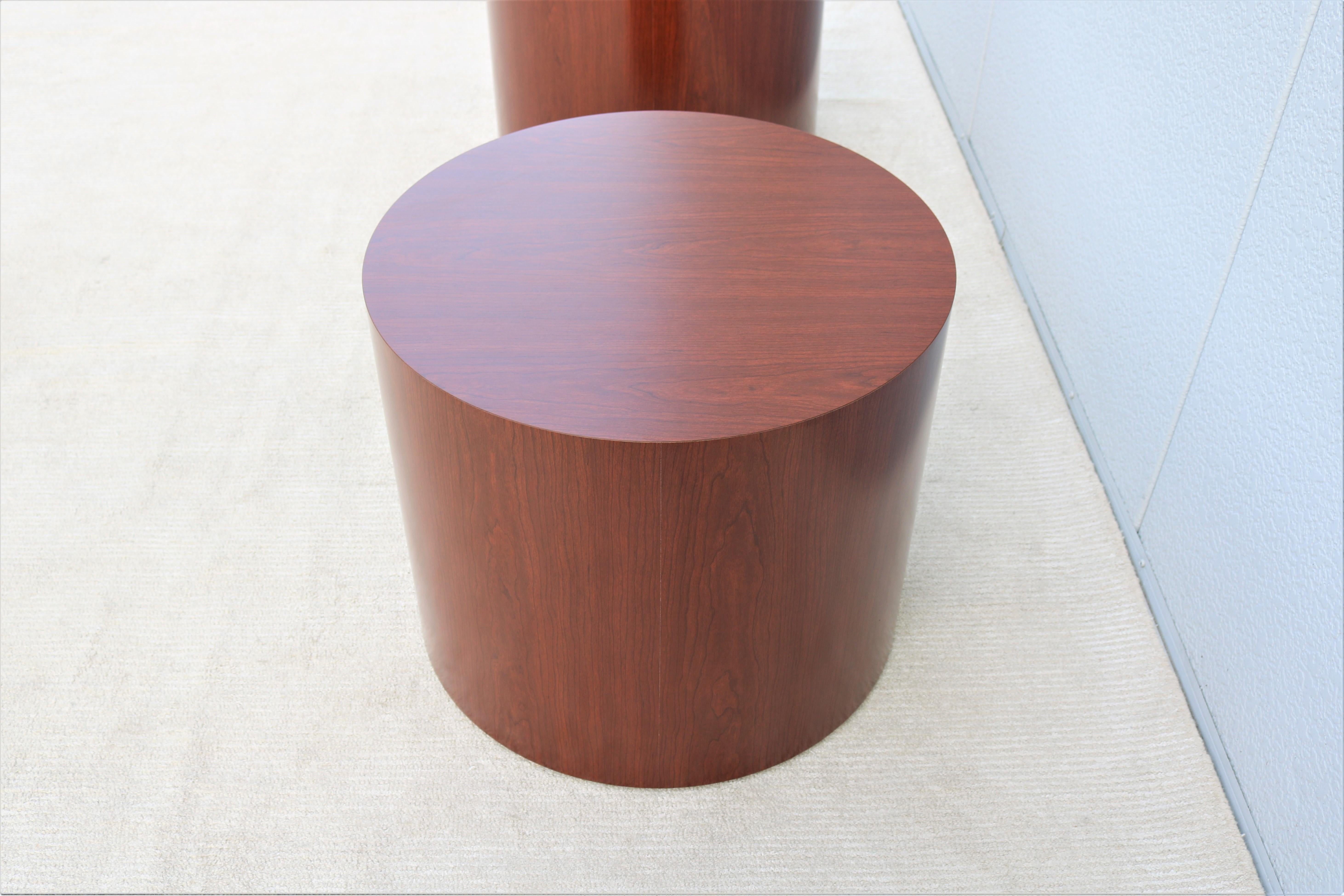 Mid-Century Modern Style Kimball National Myriad Cylinder Cherry End Tables Pair 3