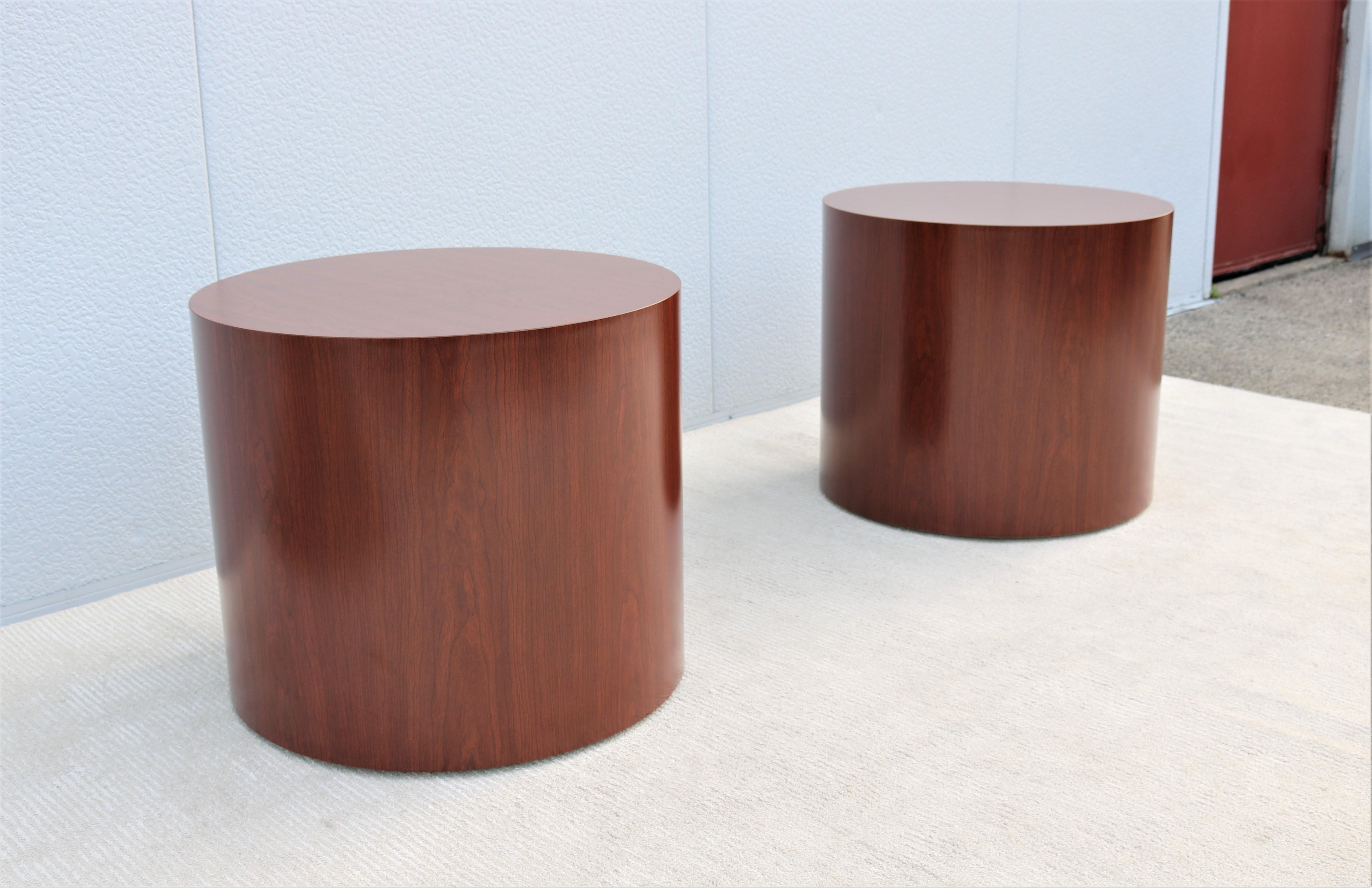 Mid-Century Modern Style Kimball National Myriad Cylinder Cherry End Tables Pair 4