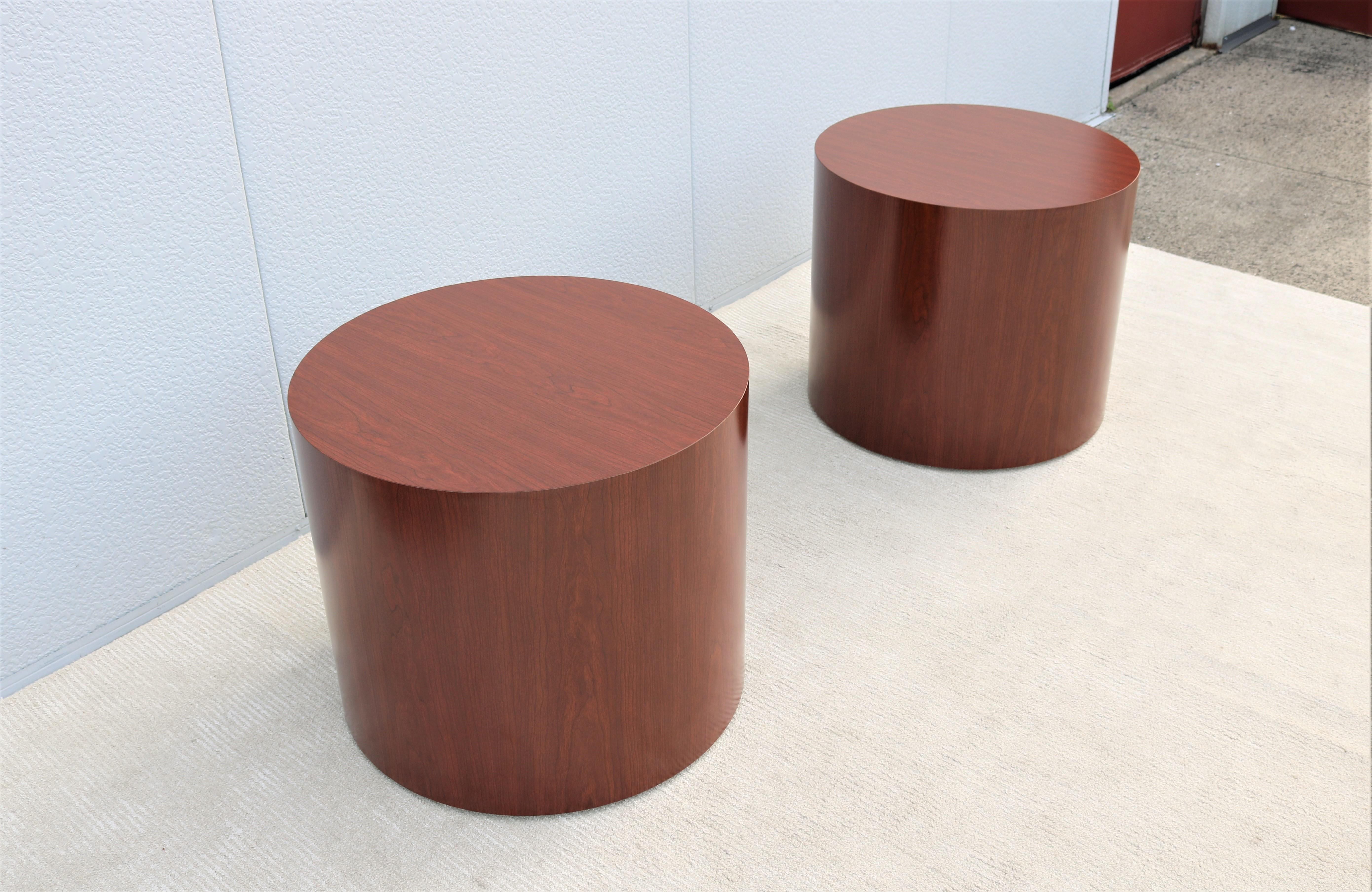 Mid-Century Modern Style Kimball National Myriad Cylinder Cherry End Tables Pair 5