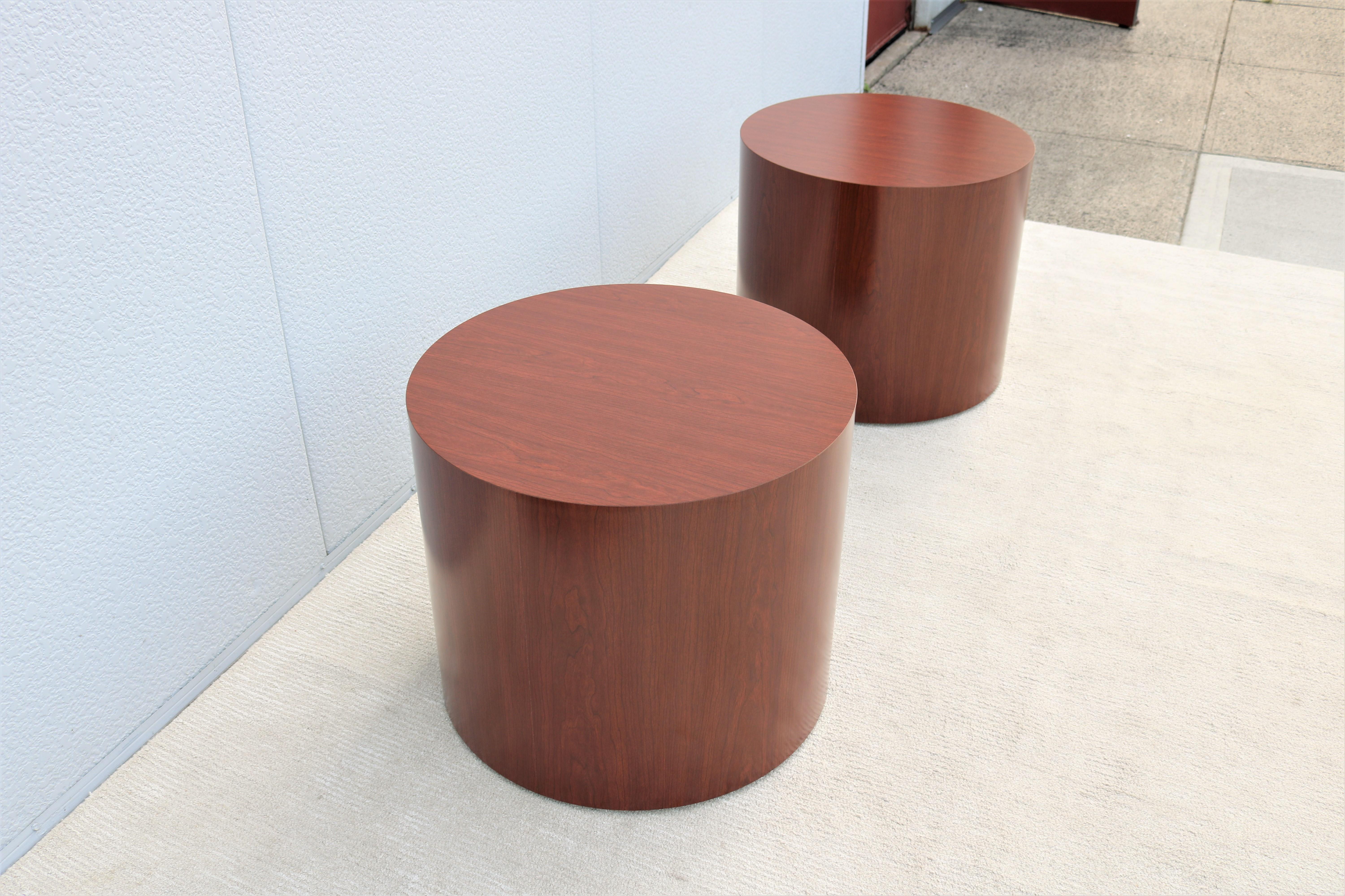 Mid-Century Modern Style Kimball National Myriad Cylinder Cherry End Tables Pair 6