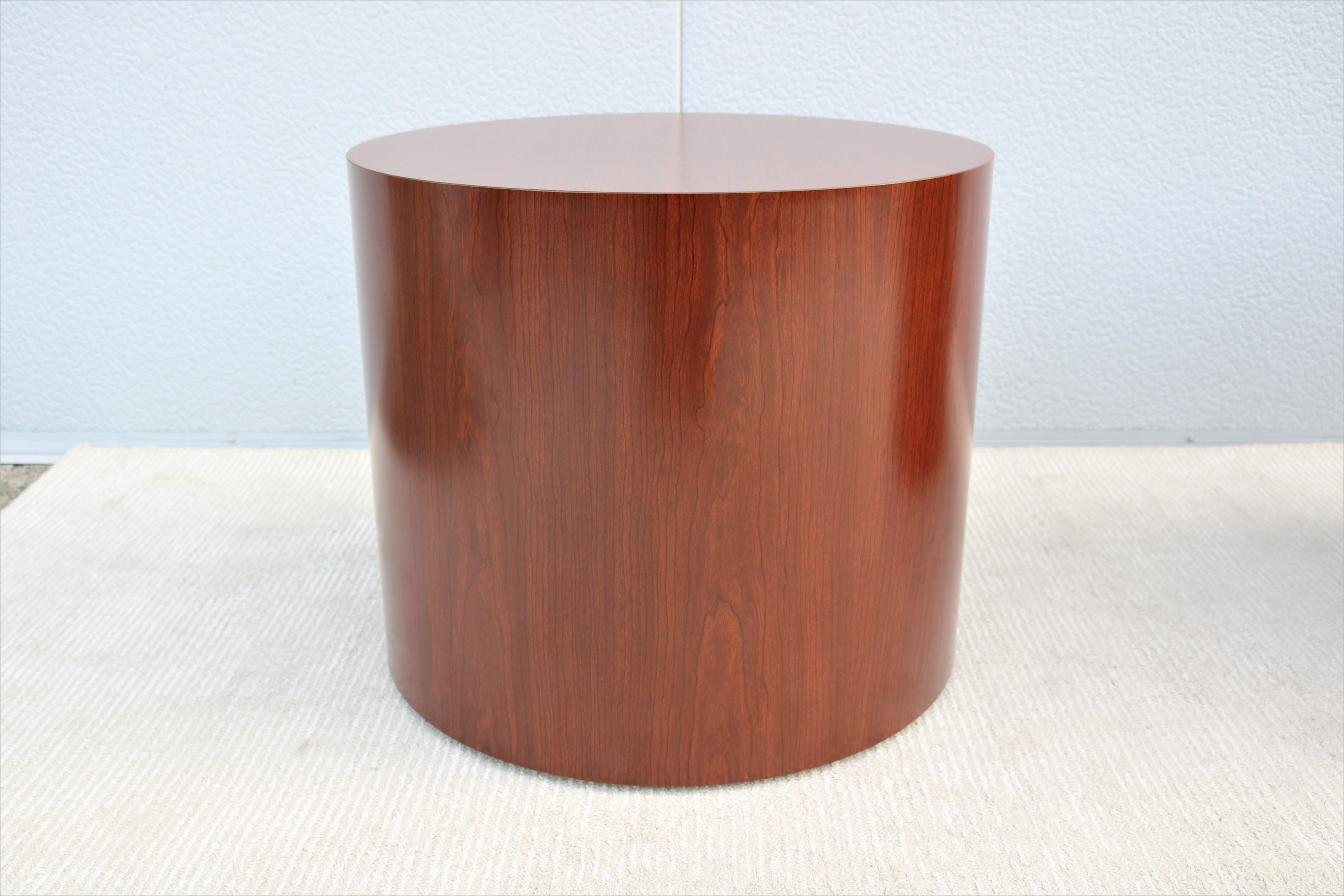 Mid-Century Modern Style Kimball National Myriad Cylinder Cherry End Tables Pair 10