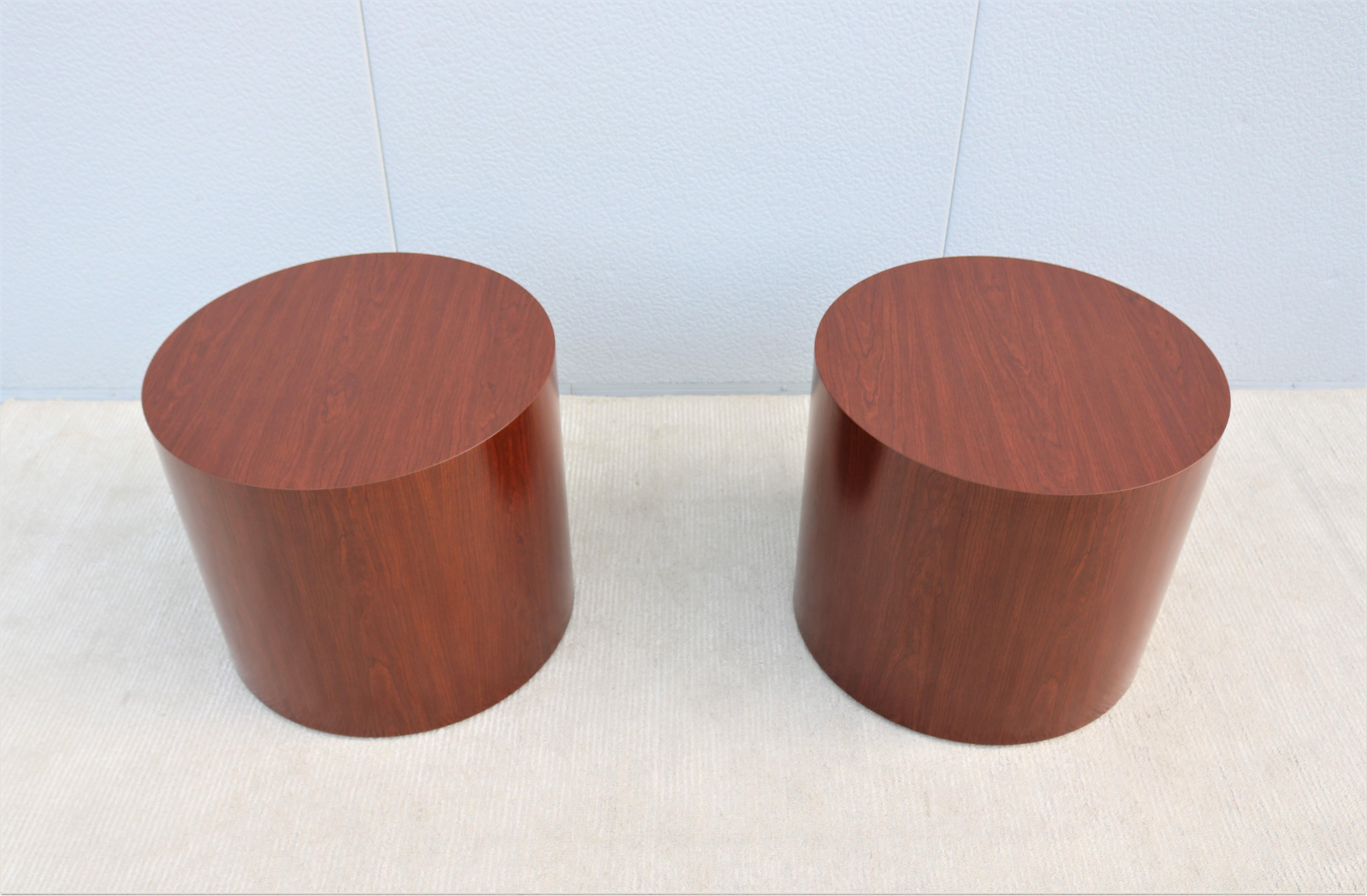 American Mid-Century Modern Style Kimball National Myriad Cylinder Cherry End Tables Pair