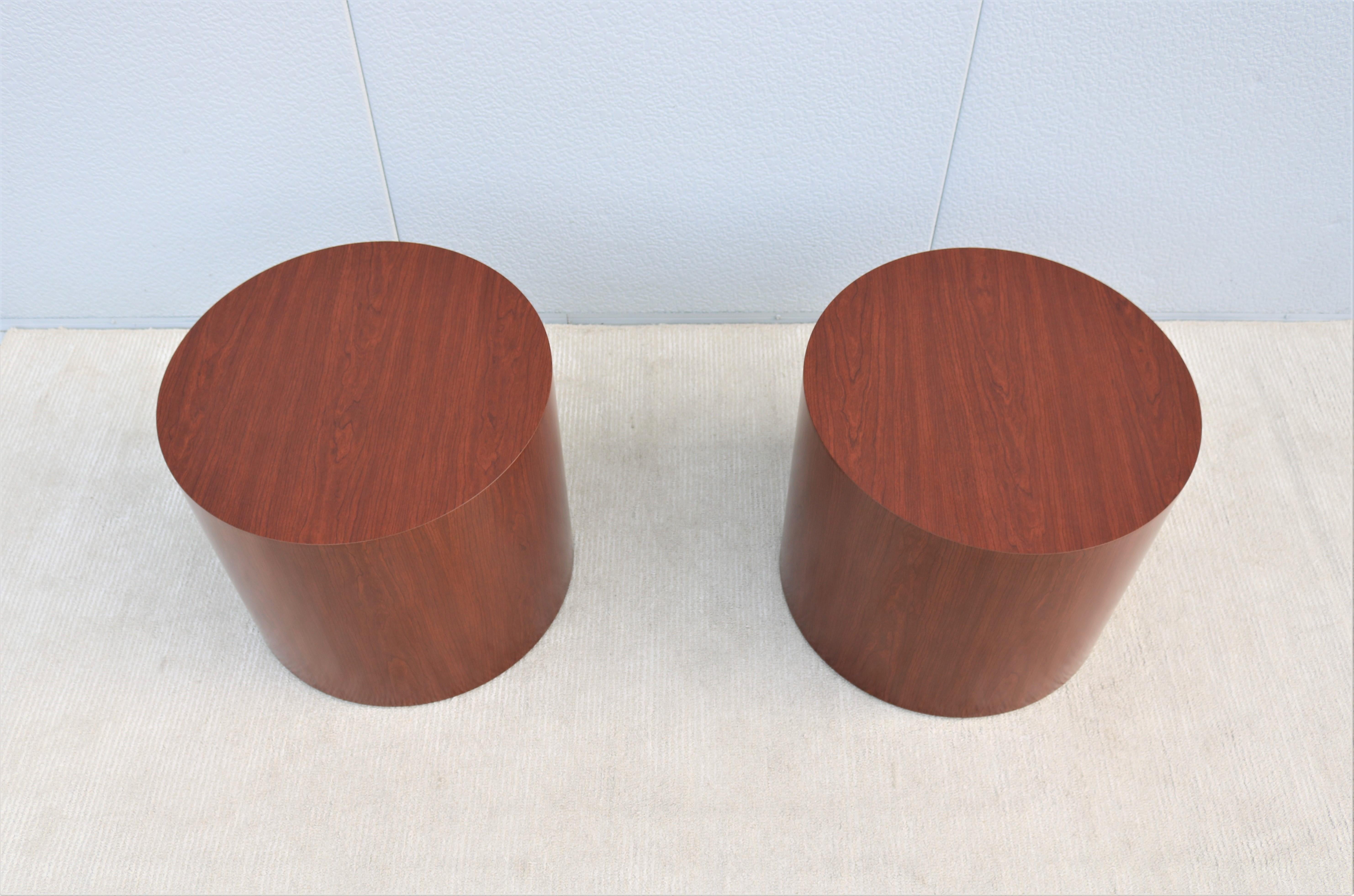 Mid-Century Modern Style Kimball National Myriad Cylinder Cherry End Tables Pair In New Condition In Secaucus, NJ