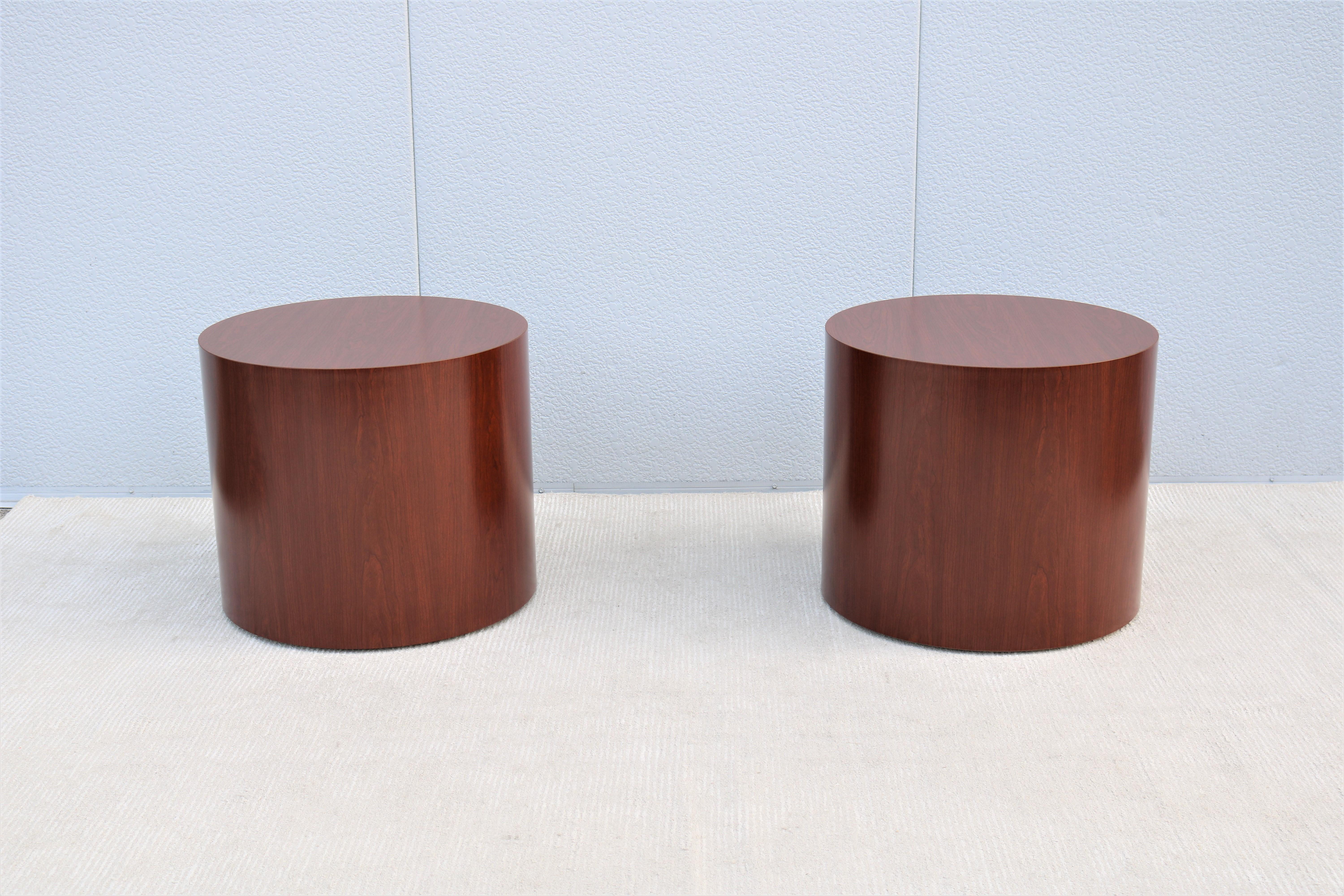 Contemporary Mid-Century Modern Style Kimball National Myriad Cylinder Cherry End Tables Pair