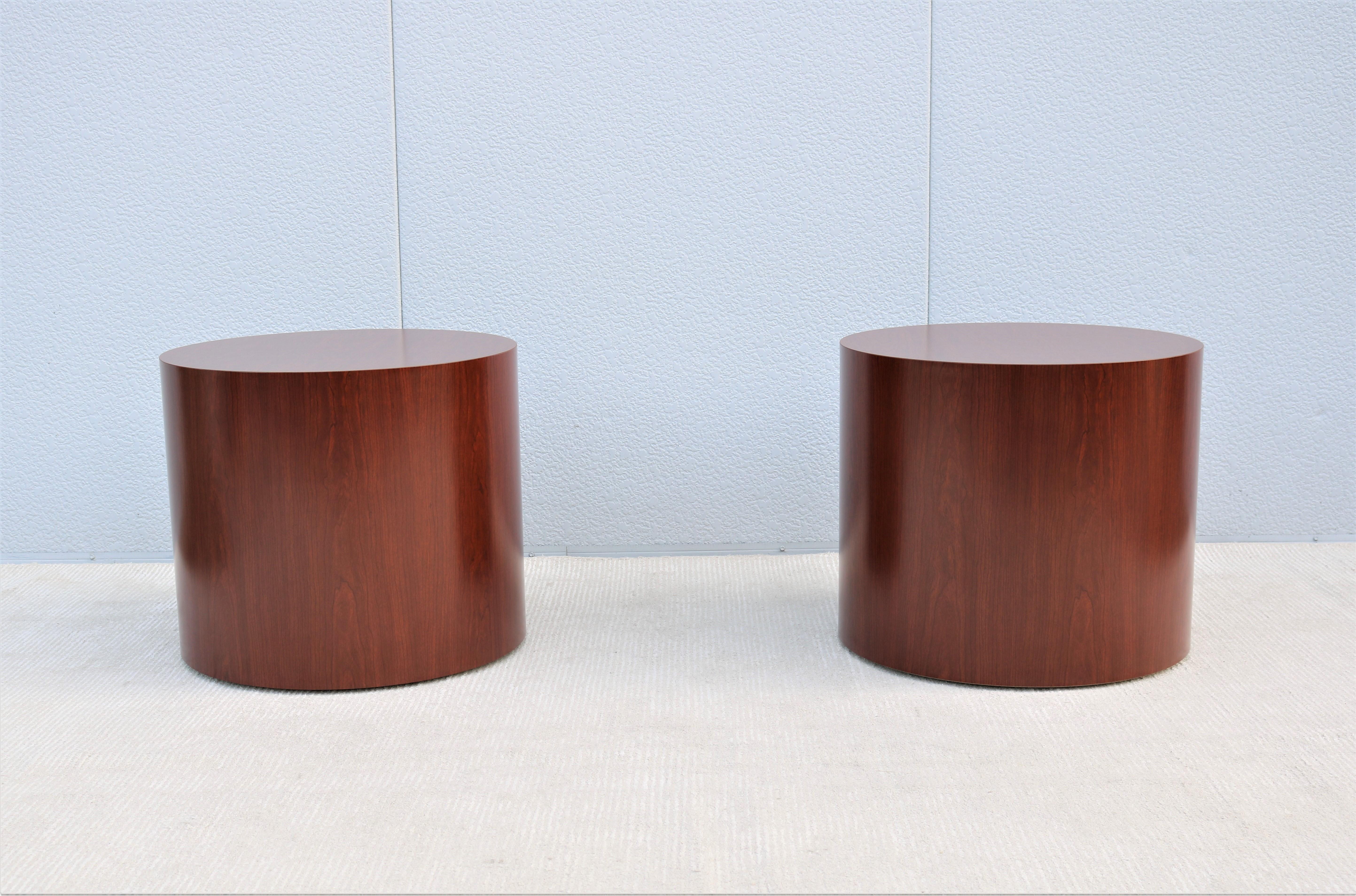 Laminate Mid-Century Modern Style Kimball National Myriad Cylinder Cherry End Tables Pair
