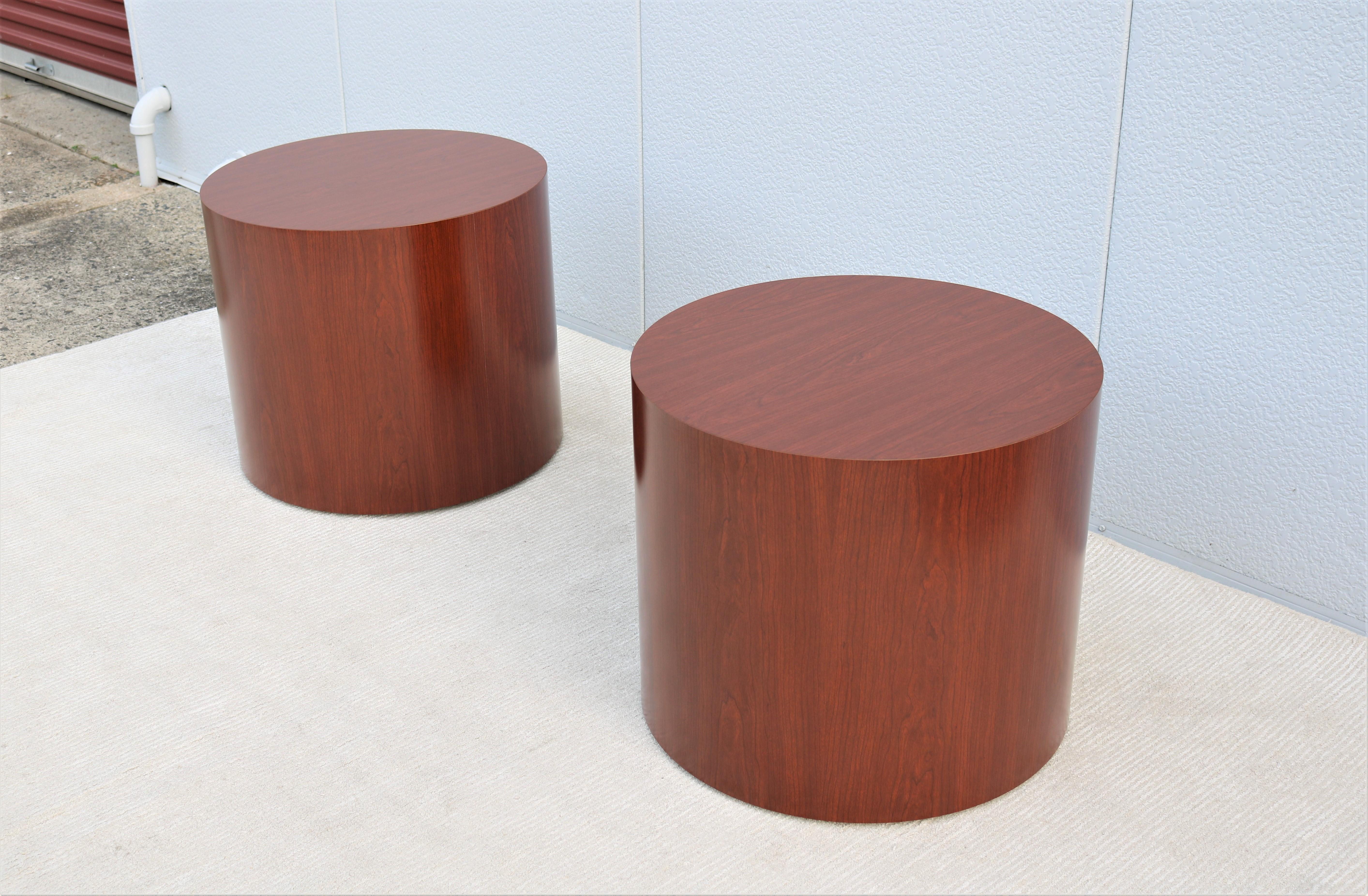 Mid-Century Modern Style Kimball National Myriad Cylinder Cherry End Tables Pair 1