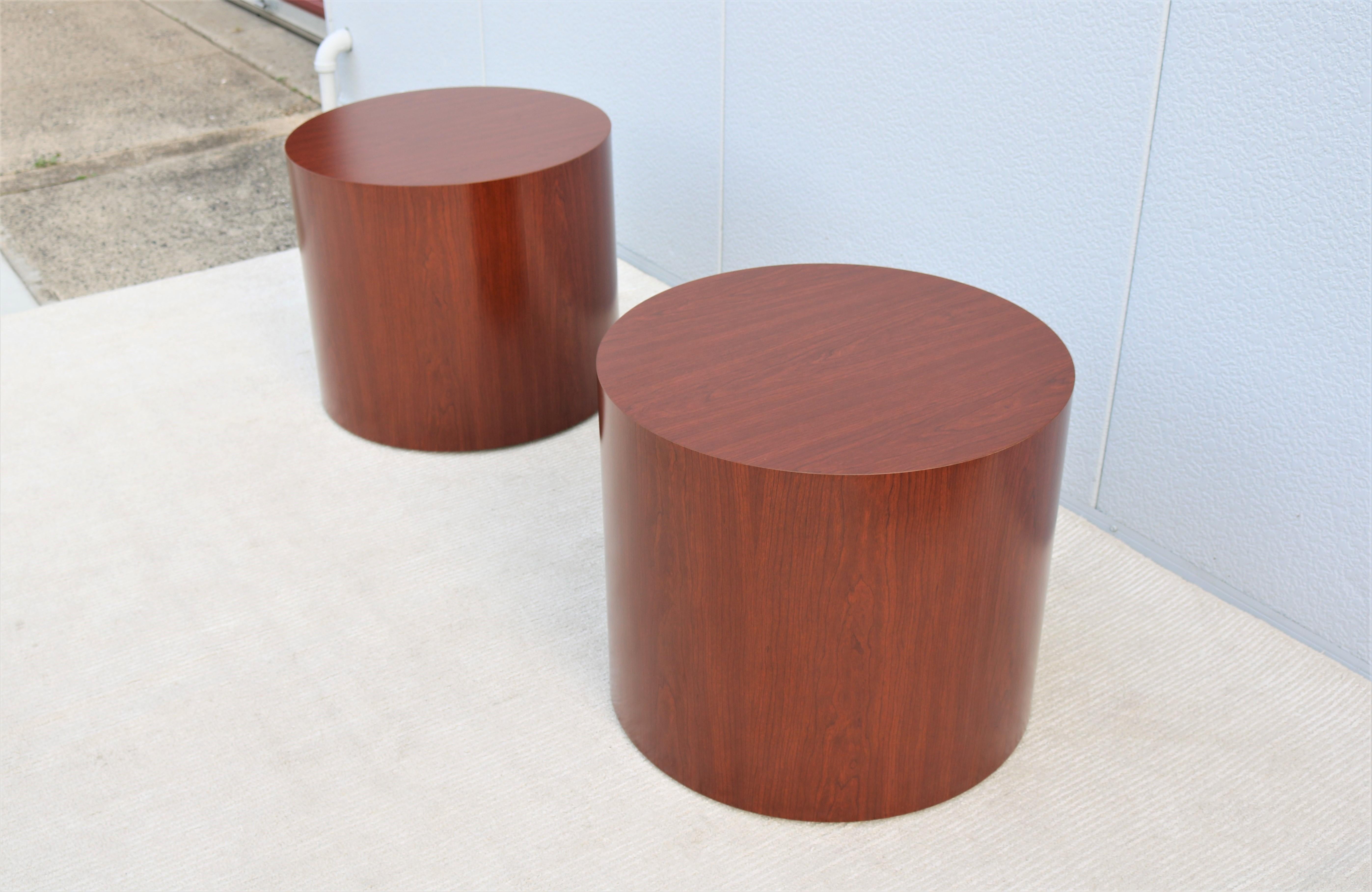 Mid-Century Modern Style Kimball National Myriad Cylinder Cherry End Tables Pair 2