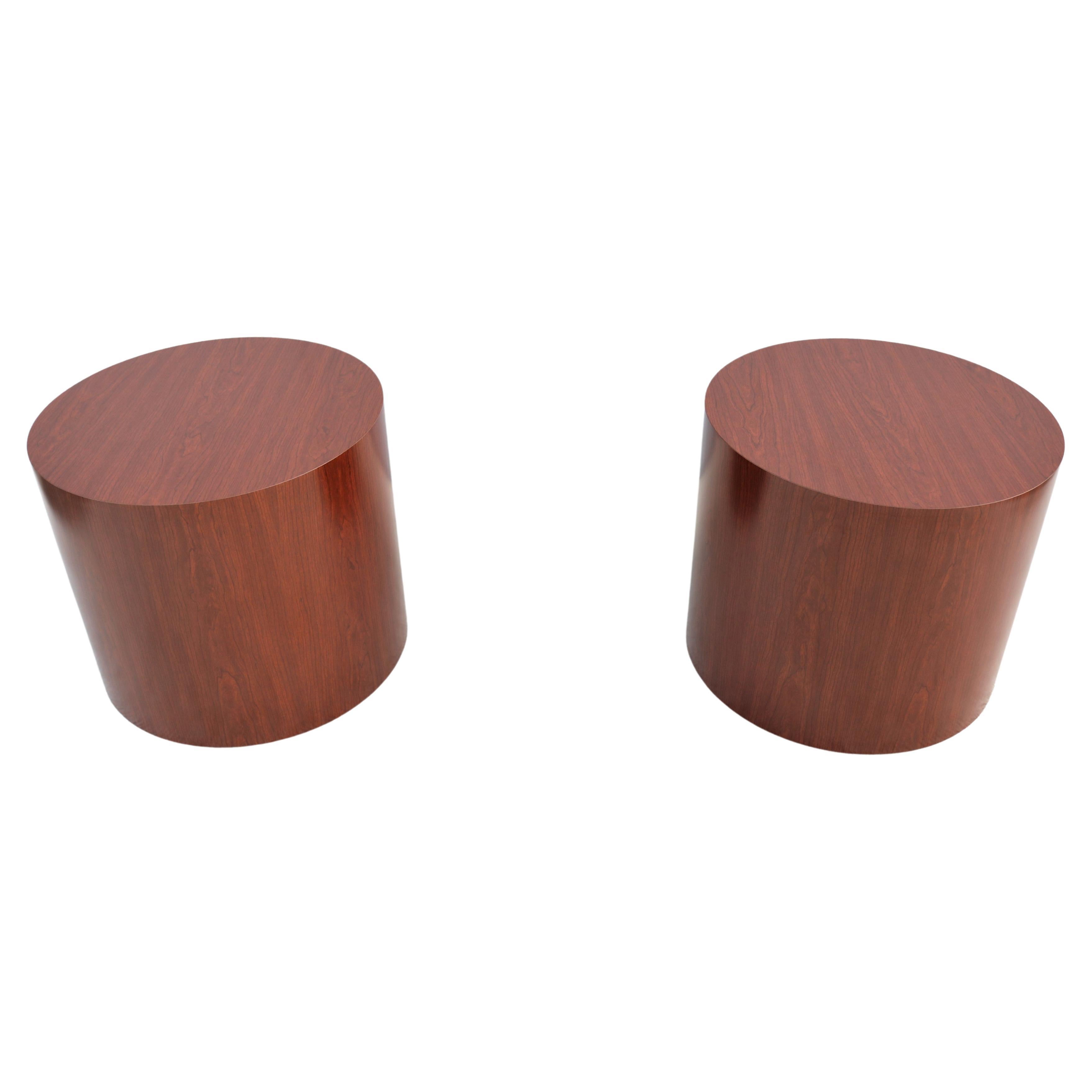 Mid-Century Modern Style Kimball National Myriad Cylinder Cherry End Tables Pair