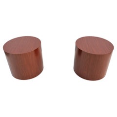 Mid-Century Modern Style Kimball National Myriad Cylinder Cherry End Tables Pair