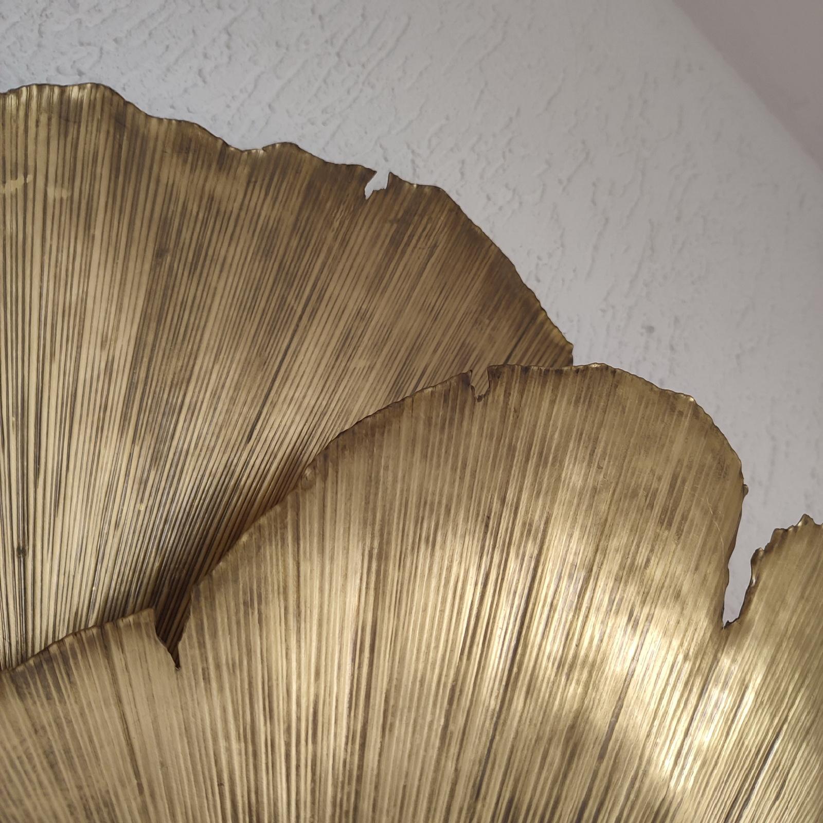 Mid-Century Modern Style Large Brass Wall Light Ginkgo Leaves Organic Shaped For Sale 3