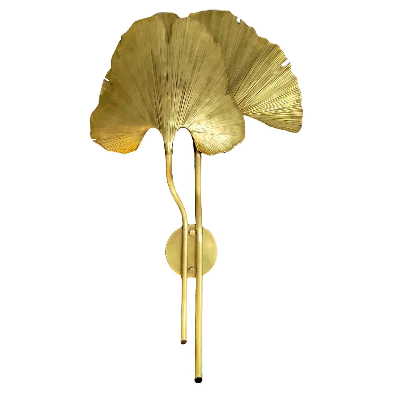 MidCentury Modern Style Large Brass Wall Light Ginkgo Leaves Organic