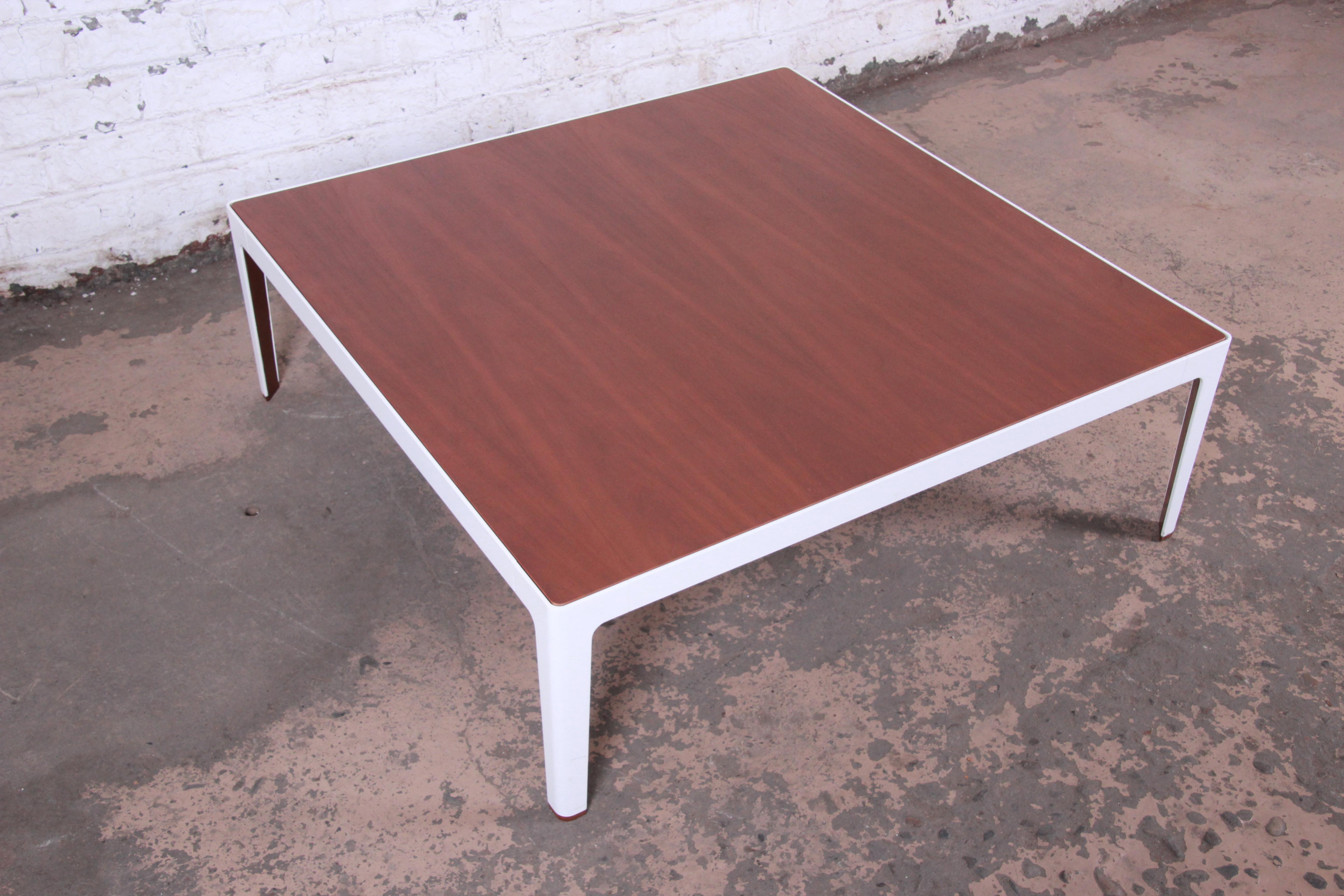 Mid-Century Modern Style Large Square Walnut Coffee Table by Coalesse In Good Condition In South Bend, IN