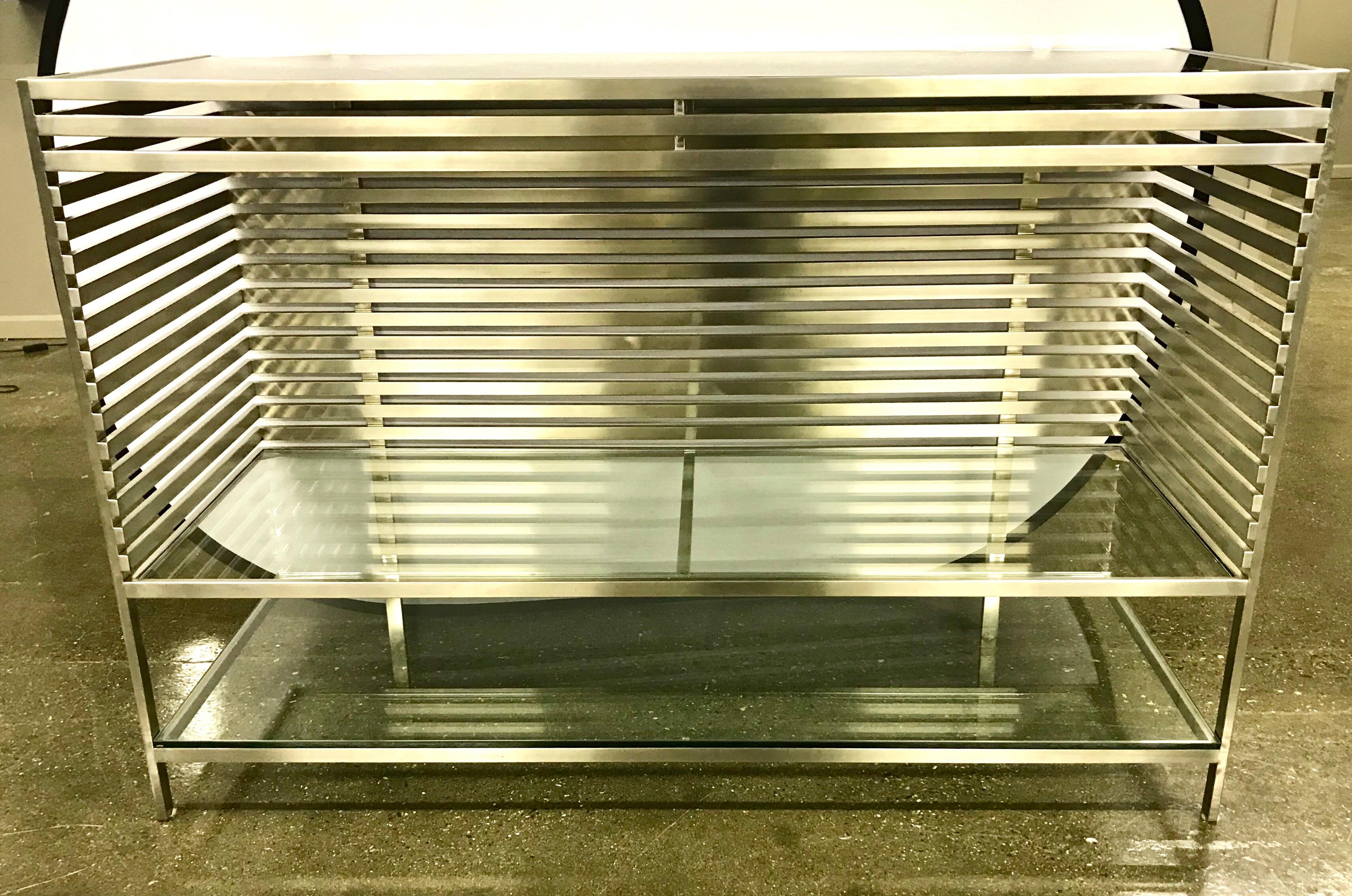 Mid-Century Modern Style Laser Cut Steel, Glass and Chrome Dry Bar 6