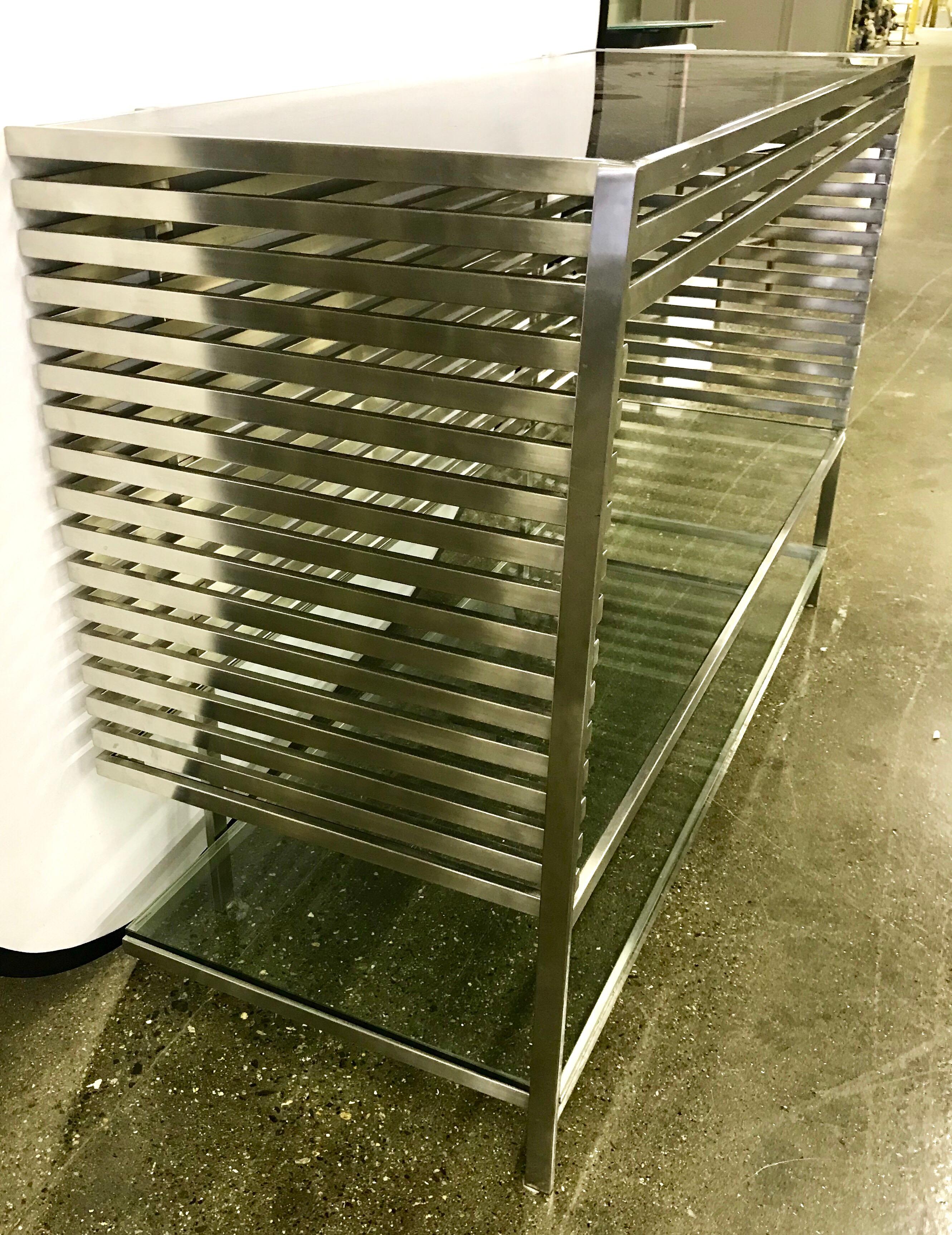 Mid-Century Modern Style Laser Cut Steel, Glass and Chrome Dry Bar 8
