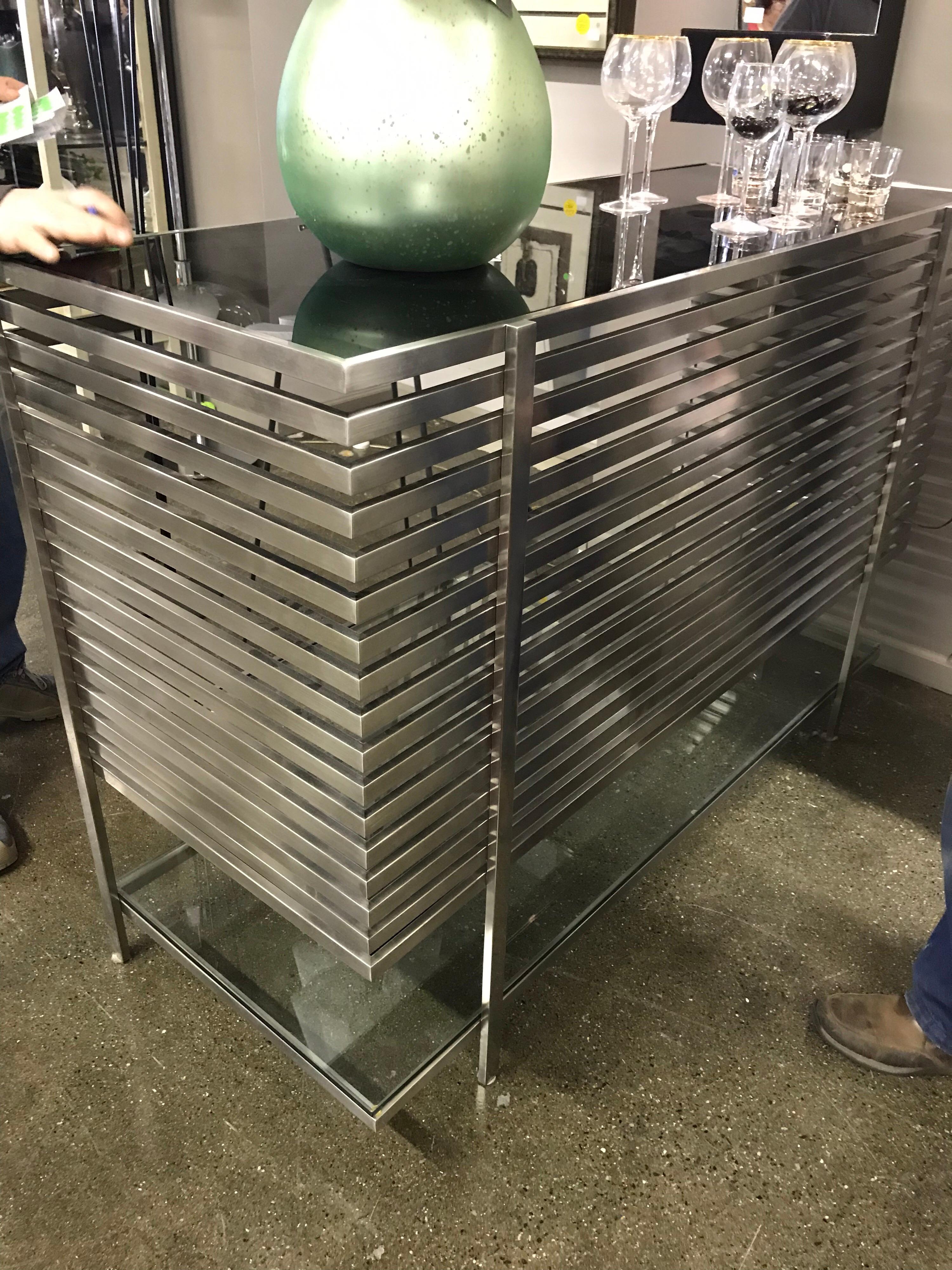 Mid-Century Modern Style Laser Cut Steel, Glass and Chrome Dry Bar 9