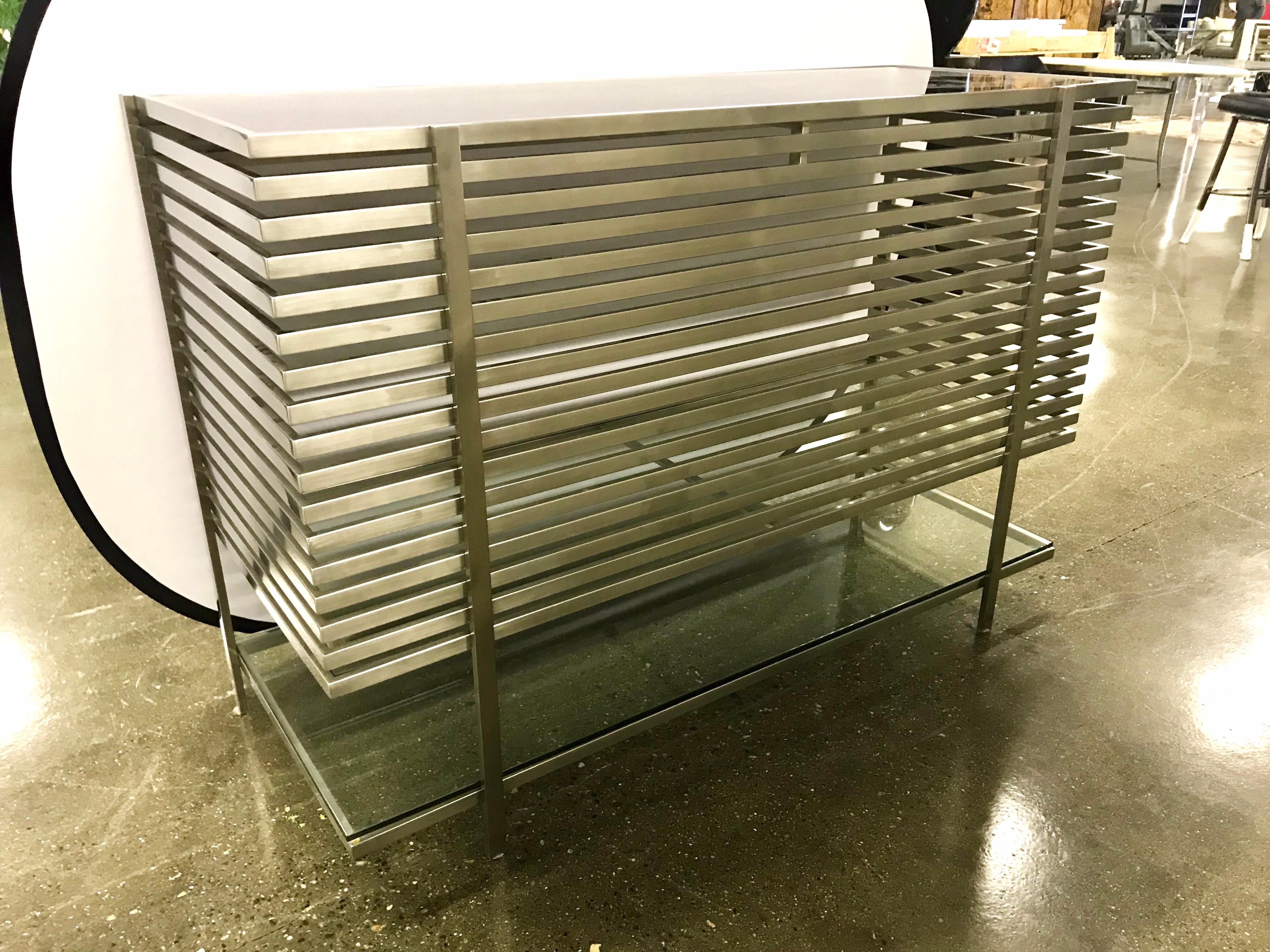Mid-Century Modern Style Laser Cut Steel, Glass and Chrome Dry Bar 3