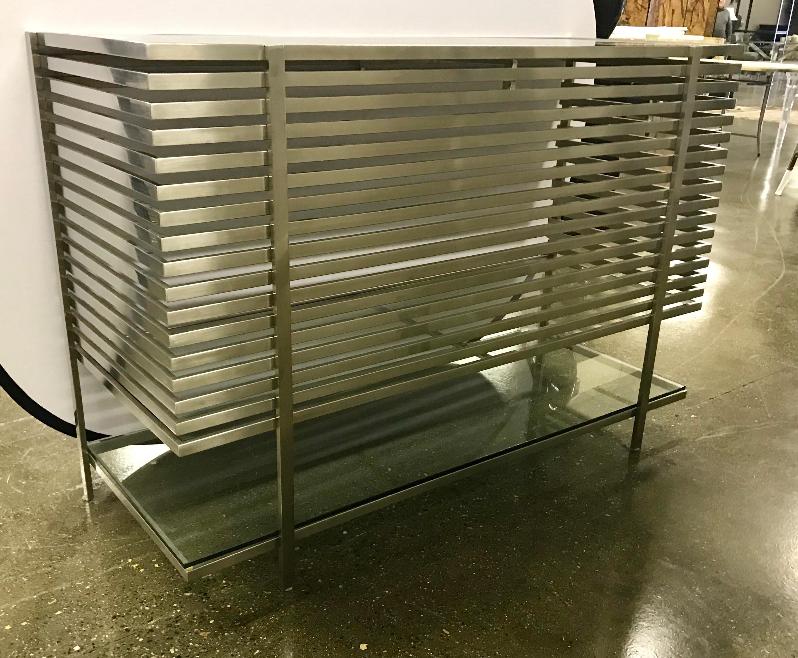 Mid-Century Modern Style Laser Cut Steel, Glass and Chrome Dry Bar 4